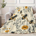 1pc 280gsm Heavyweight Vintage Hand-Drawn Bees & Wildflowers Flannel Fleece Blanket - Soft Warm All-Season \u002FGreen\u002FYellow\u002FBlack\u002FBrown Beige Throw for Bed, Couch, Camping, Travel - Cozy Bee & Botanical Print Polyester Bedspread, Throw Bl