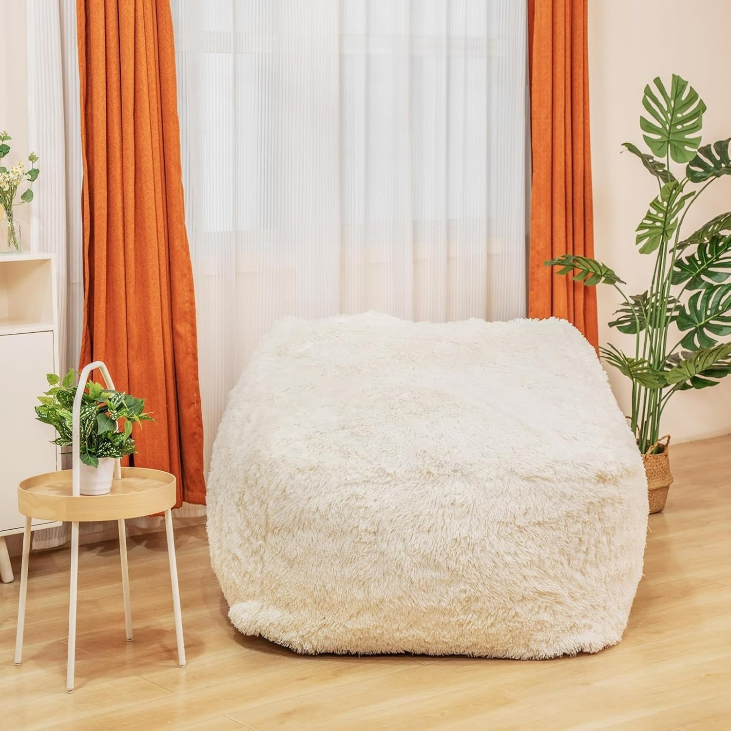 Adult Bean Bag Chair - Filled with Memory Foam. Soft and Fluffy Faux Fur Beanbag Lazy Sofa Bed. Comfy Chair for Living Room and Bedrooms.