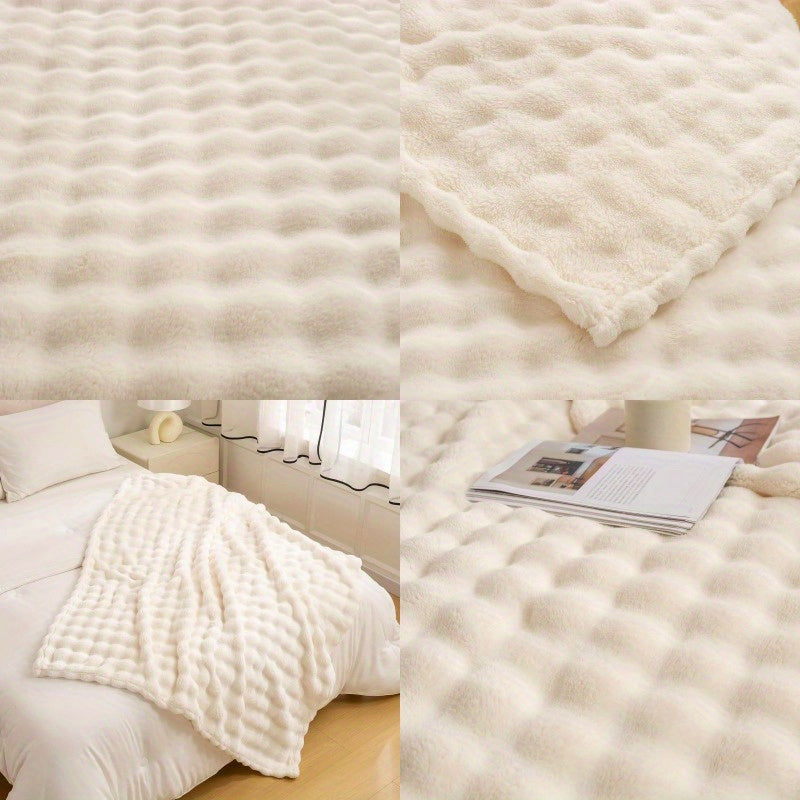 Luxury 3D Bubble Throw Blanket 5lb - Ivory 90x90 Inch Plush Soft All-Season Indoor\u002FOutdoor Blanket with PVC Backing, Hand Wash Only for Home Decor, Couch, Bed, Patio & Picnics, Blanket for Couch, Cozy Home Accessory, Elegant Home Decor, Durable PVC B