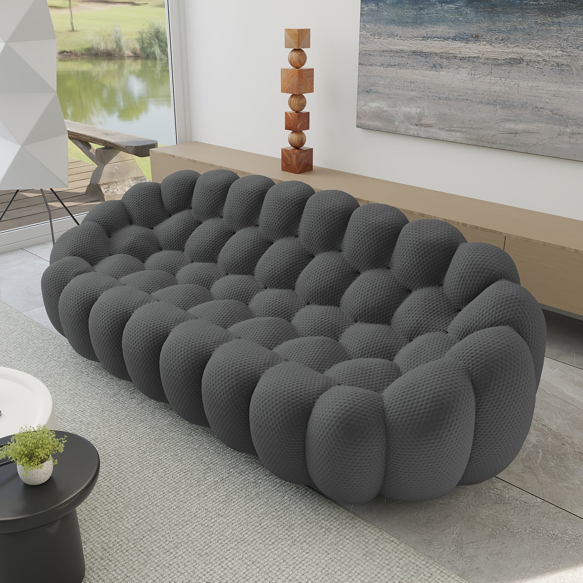 Modern Oversized Bean Bag Sofa with Ottoman - 3D Knitted Fabric, Orange, Football-Shaped Design, No Assembly Required, 700 lbs Load Capacity, Perfect for Contemporary Living Rooms, Sofa for Living Room