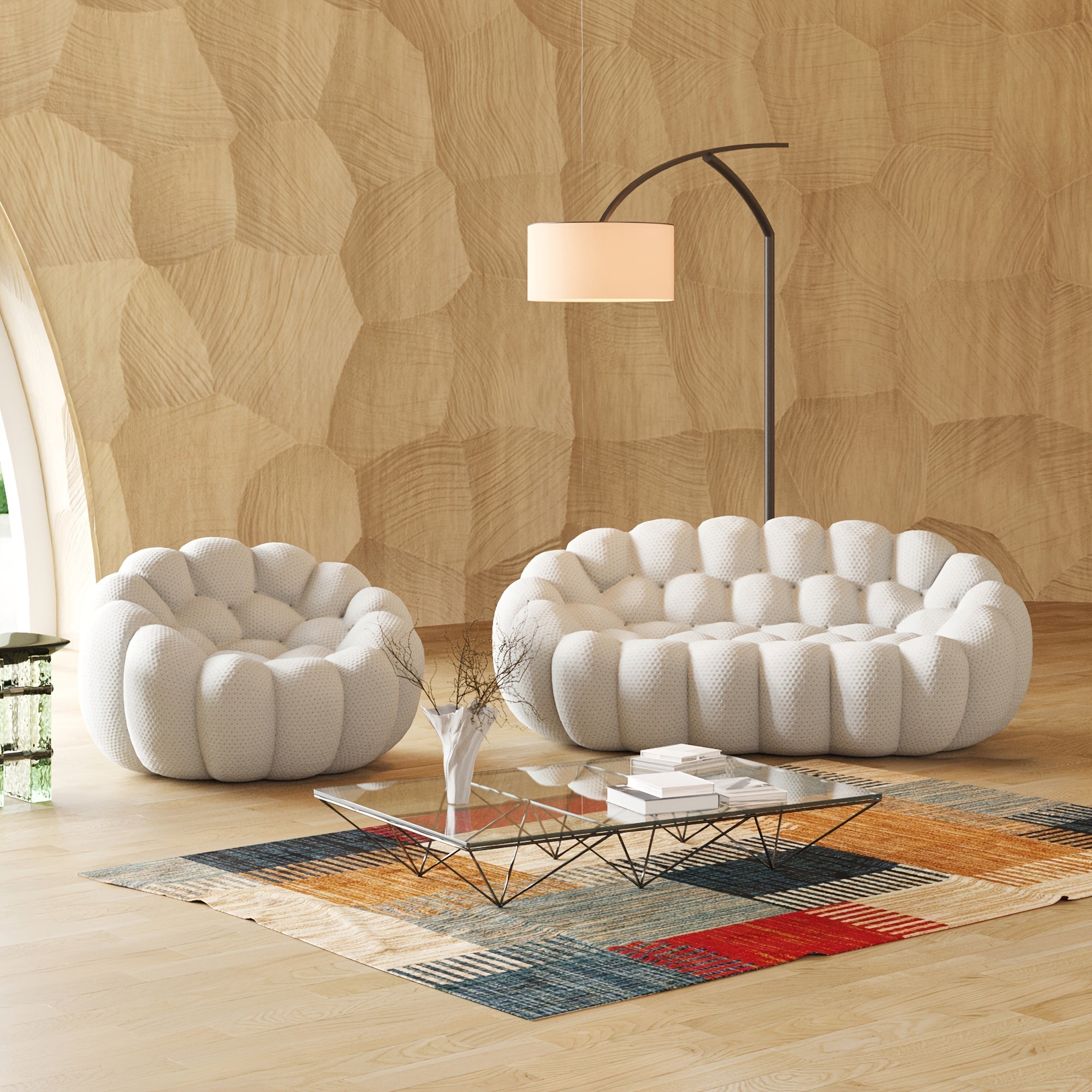 Modern Oversized Bean Bag Sofa with Ottoman - 3D Knitted Fabric, Orange, Football-Shaped Design, No Assembly Required, 700 lbs Load Capacity, Perfect for Contemporary Living Rooms, Sofa for Living Room