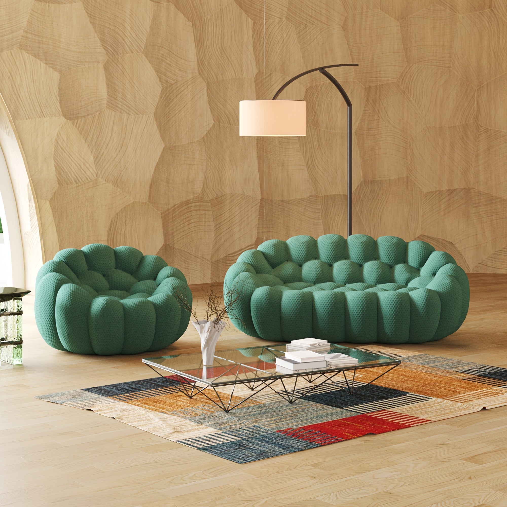 Modern Oversized Bean Bag Sofa with Ottoman - 3D Knitted Fabric, Orange, Football-Shaped Design, No Assembly Required, 700 lbs Load Capacity, Perfect for Contemporary Living Rooms, Sofa for Living Room