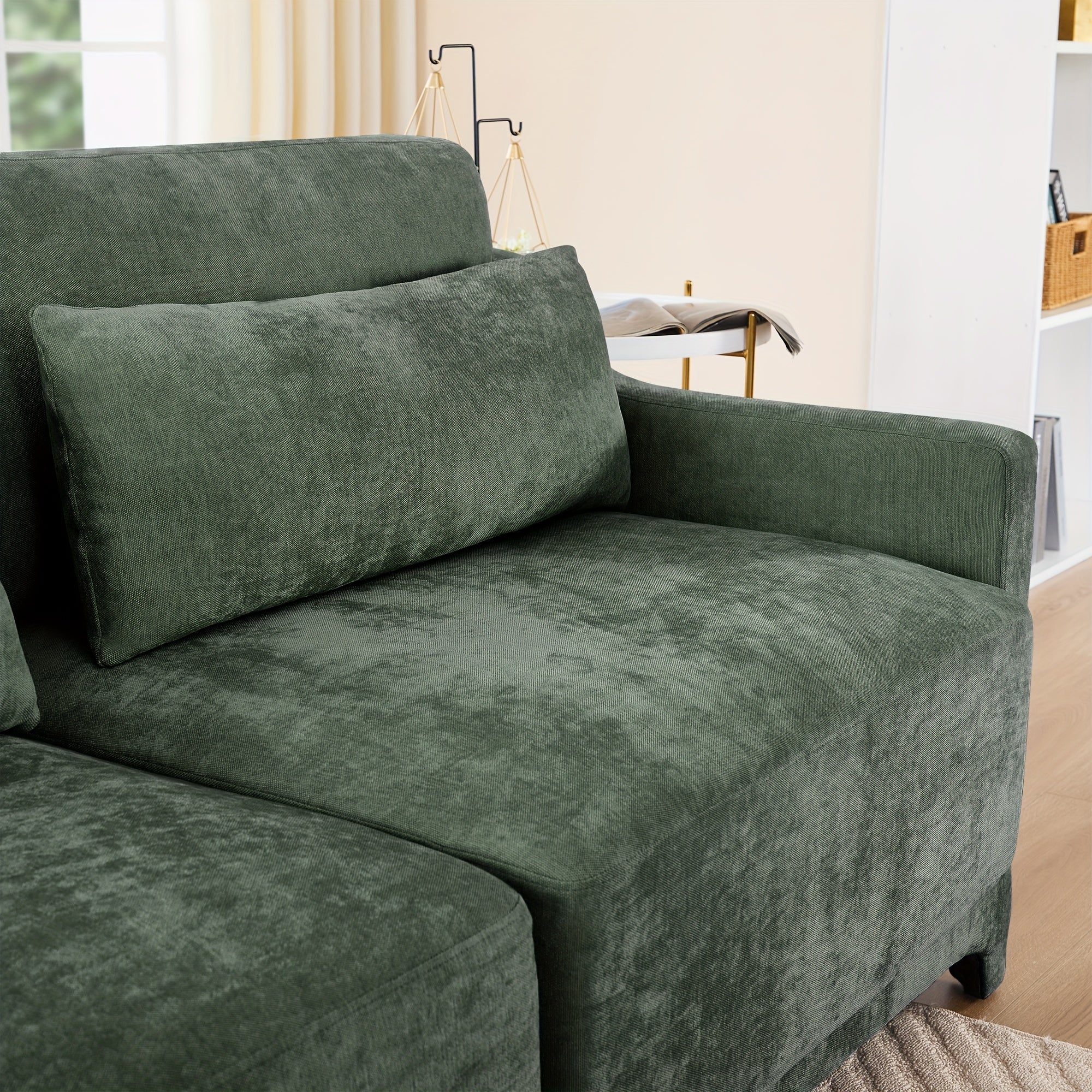 The Three-piece Suede Sofa Bed Is Equipped with Ergonomically Designed Lumbar Support Cushions And Deep Seating, Suitable for Living Rooms, Guest Rooms, And Apartments.