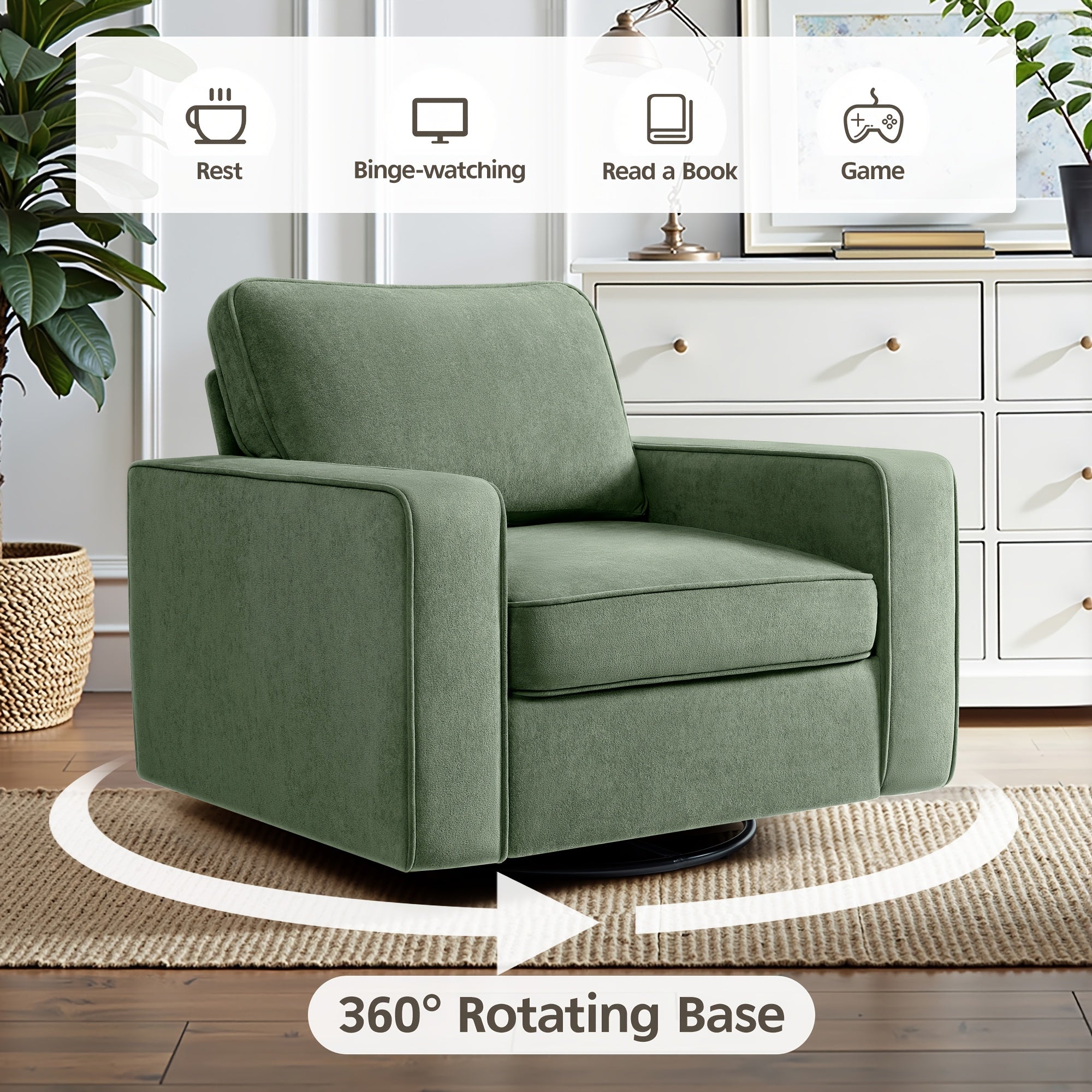KERDOM 360° Swivel Barrel Sofa Chair, Modern Single Sofa Lounge Armchair, Cloud Plush Rotating Accent Sofa, Seating Corner Nook Side Reading Seat 360 Degree Rotation Base, Removable And Washable Pillows, One-Seater Sofa Chair for Office\u002FLeisure Room