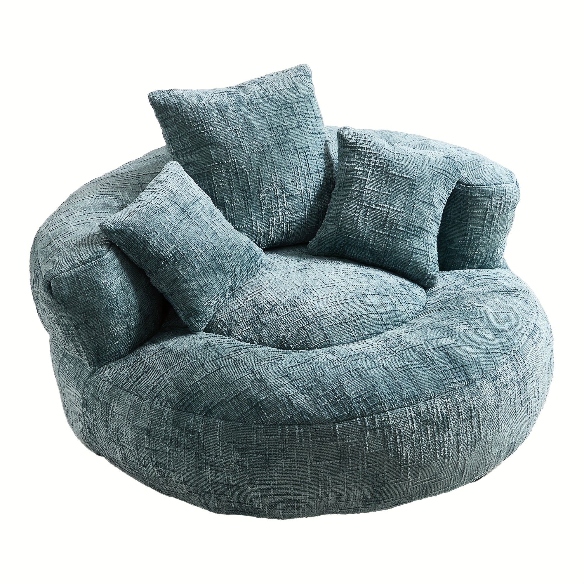 Plush Dark Blue Bean Bag Chair with Pillows - High-Density Foam Filled Round Sofa for Adults, Cozy Chenille Upholstery, Modern Living Room Furniture, Soft and Comfortable Design, Cozy Seating | Integrated Pillow Style | Textured Fabric, Sofa Chair