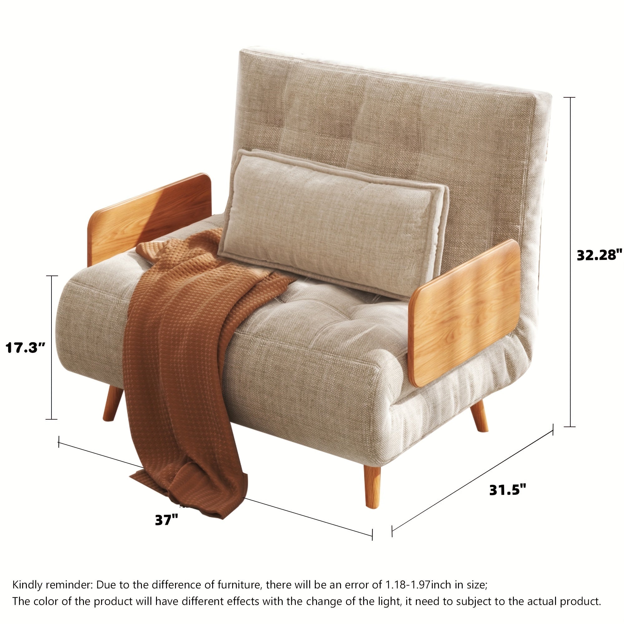 1 Modern And Linen Convertible Sofa Bed With 5 Adjustable Backs, Adjustable Height Pillows - Living Room Recliner, Single Or Double Use, Living Room Furniture Sofa | Neutral Home Decor | Wood Frame Sofa