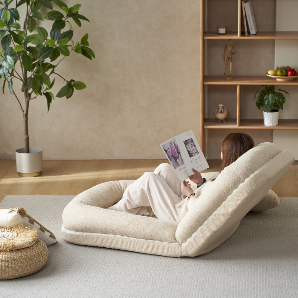 Ergonomic Tri-fold Sofa Bed Ultra Comfortable Adjustable Floor Chair With Soft Fabric, Perfect For Relaxing, Reading Or Napping, Space Saving Sofa Bed For Office Study Room Living Room Bedroom, Beige