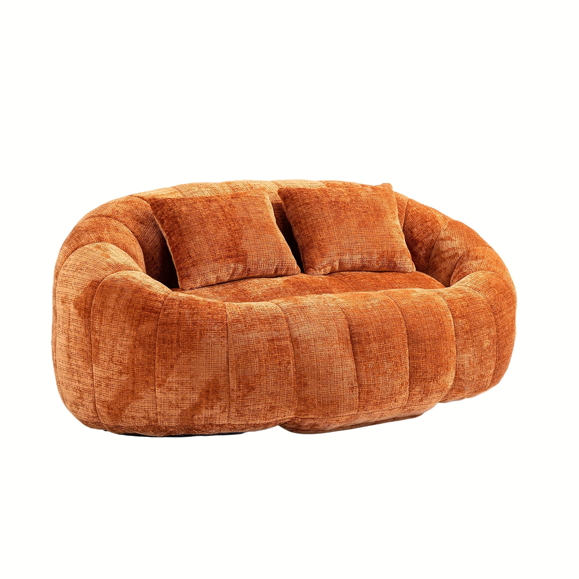 Oval Padded 2 Seats Beanbag Chairs, Upholstered Bean Bag Couch With 2 Pillows & Wrap-Around Backrest, Gaming Loveseat Sofa, Chenille Fabric Lazy Floor Beanbag-Chair