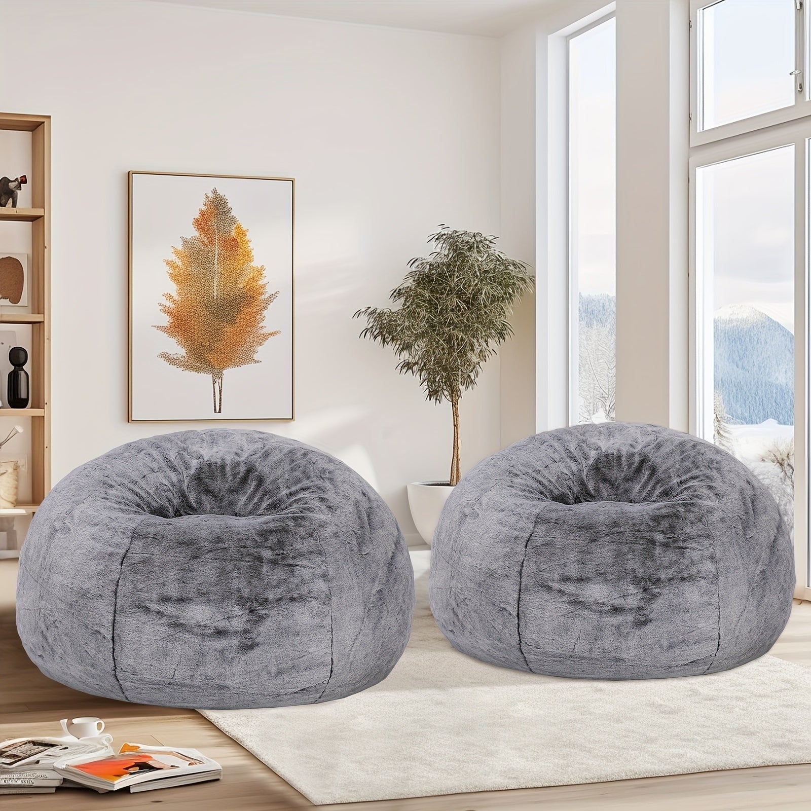 DKLGG Bean Bag Chair, Modern Round Bean Bag Sofa with Filler, Velvet Memory Foam Bean Bag, Giant Fluffy Lazy Sofa, Classic Imperial Lounger Bean Bag Chair for  Living Room, Bedrooms, Gray