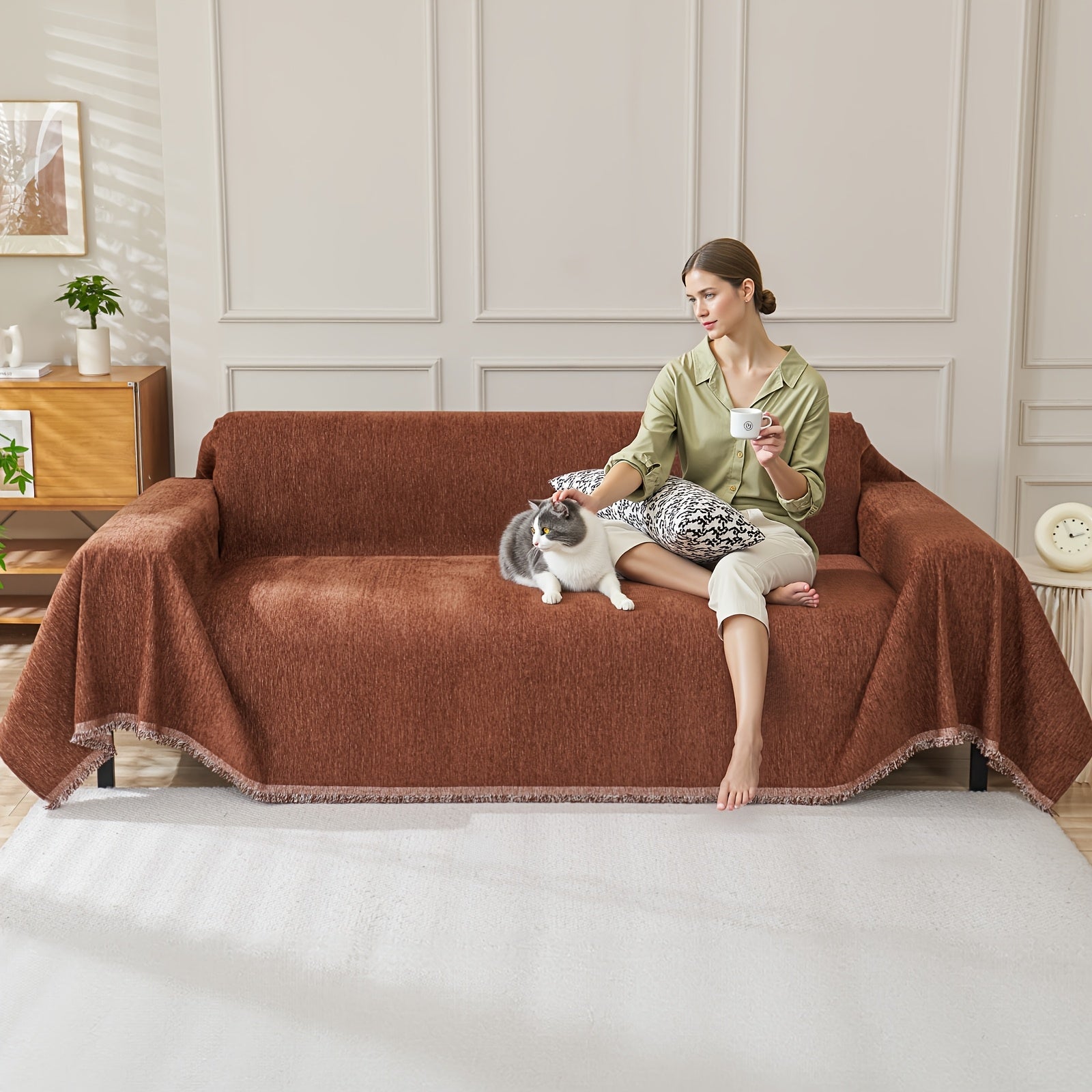 91 inch Widened Sofa Cover Chenille Couch Blanket Cover Protect from Scratch Machine Washable Furniture Protector