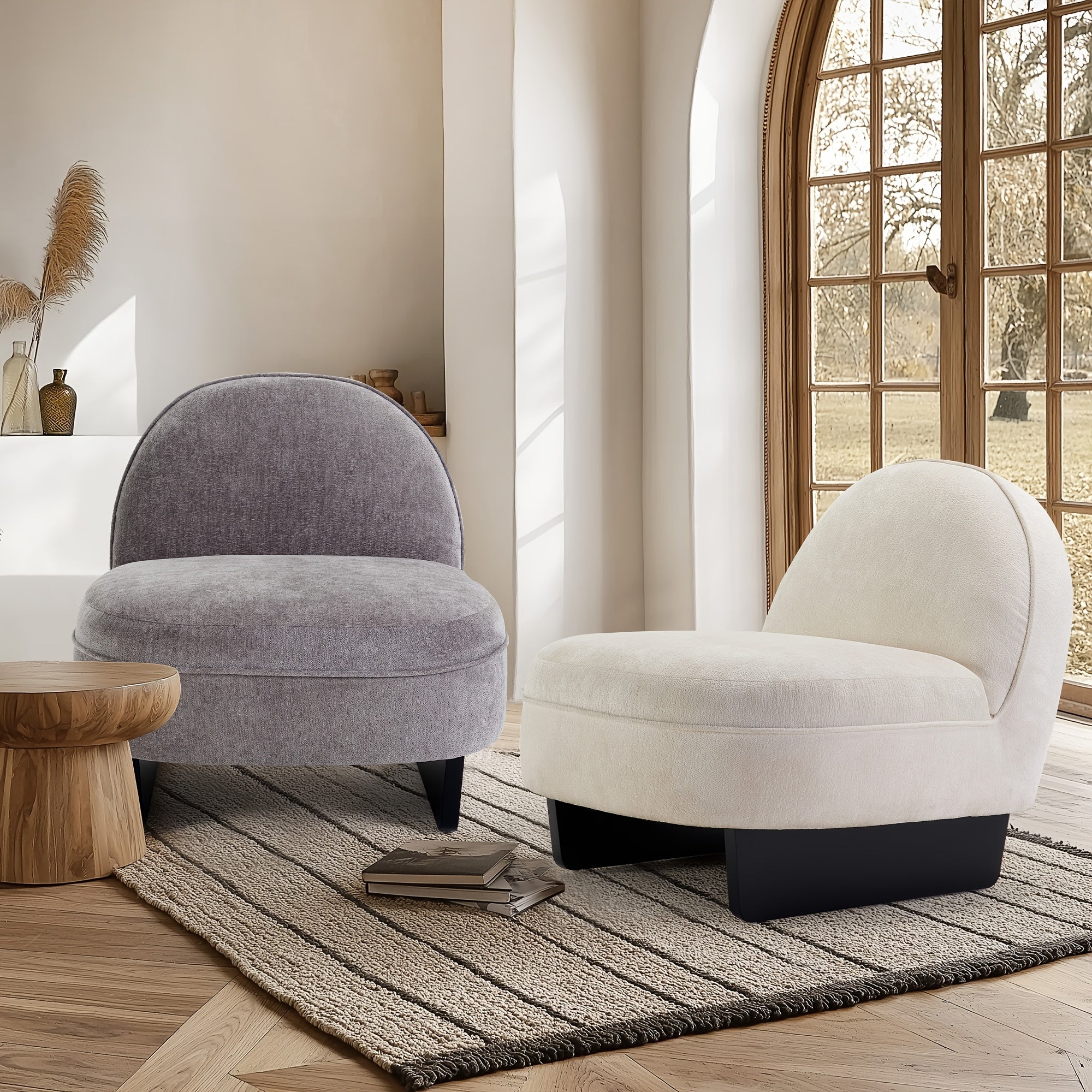 SOGES Armless Accent Chair, Modern Single Sofa With Solid Legs & Thick Cushion, Comfortable Side Chair For Living Room, Bedroom, Beige