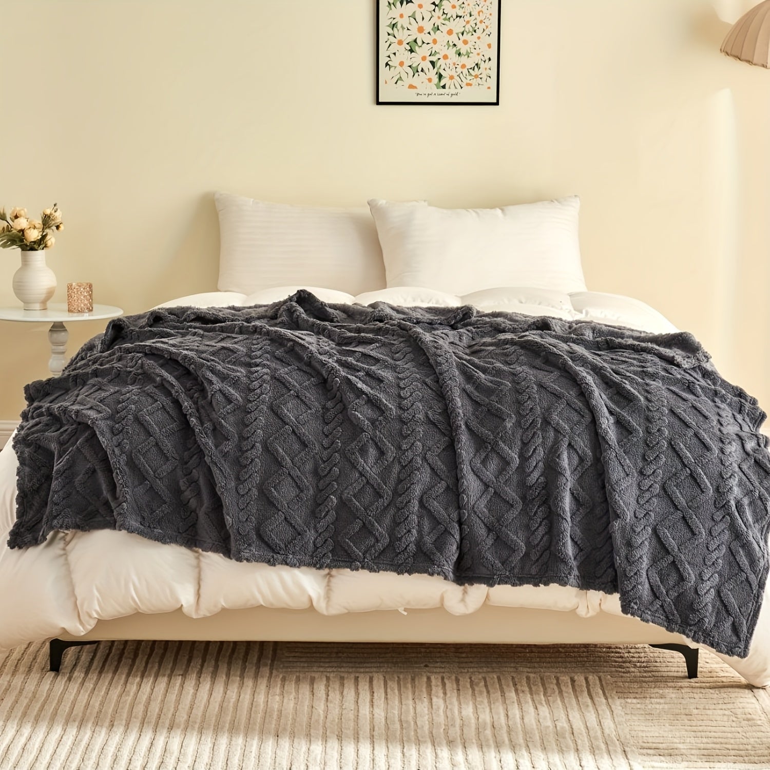 Ultra-Soft Diamond Jacquard Brushed Fleece - Cozy, Thick Plush With 3D Design | Versatile For Bed, Couch, Travel | Machine Washable | All-Season Comfort, Air Conditioning, Flannel, Multifunctional