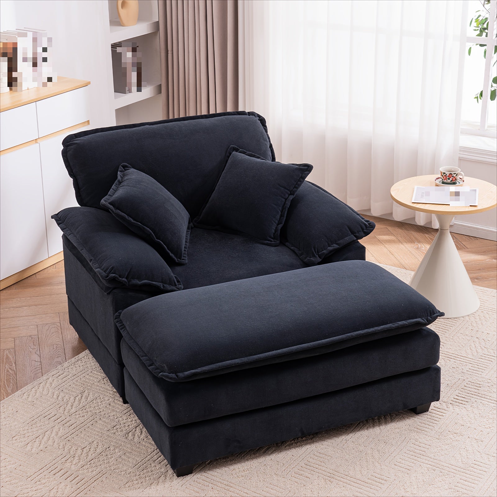 56.3 Inch Velvet Single Sofa with 2 Folding Pillows And An Ottoman, Comfort Sofa - Living Room Deep Seating Sofa for Living Room Apartment