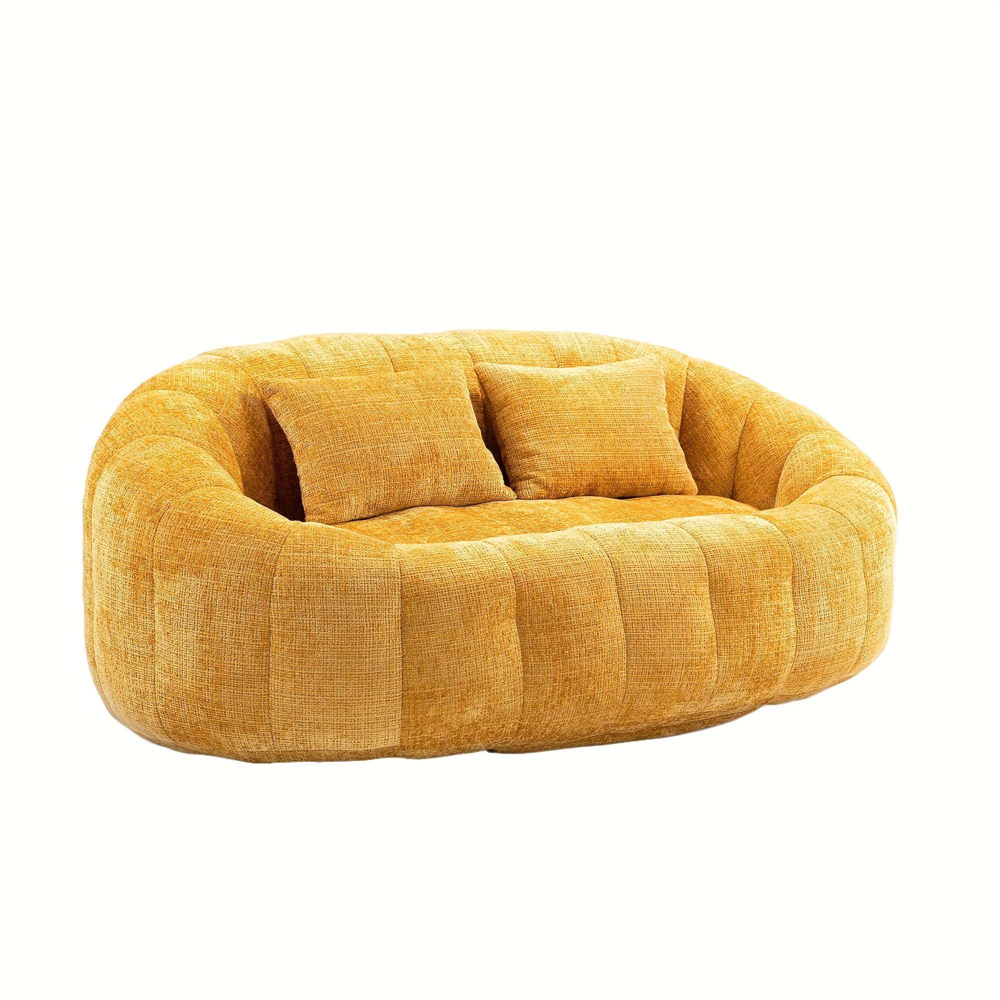 Oval Padded 2 Seats Beanbag Chairs, Upholstered Bean Bag Couch With 2 Pillows & Wrap-Around Backrest, Gaming Loveseat Sofa, Chenille Fabric Lazy Floor Beanbag-Chair