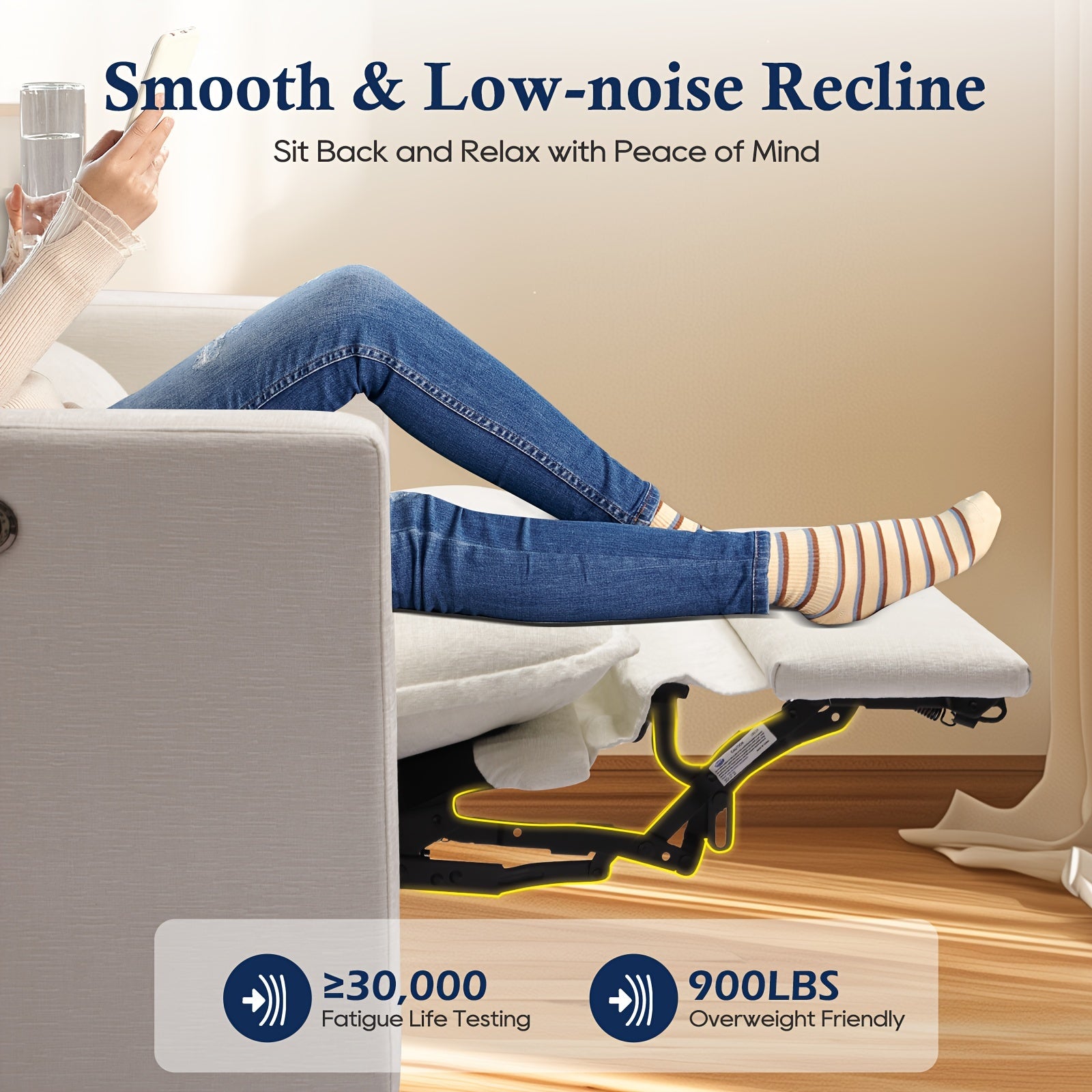 Consofa Electric Loveseat Recliner, Power Reclining Sofa With USB Ports, Chenille Comfy Cloud Couch For Living Room, Soft Oversized Sofa With Pillows, Headrest For Comfort (Cream)