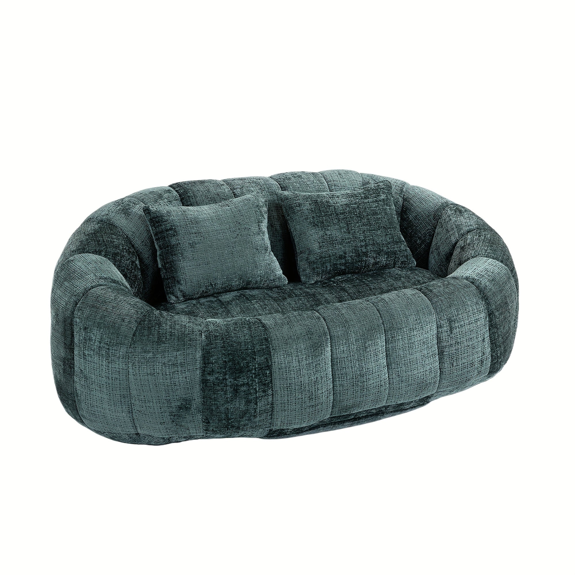 Oval Padded 2 Seats Beanbag Chairs, Upholstered Bean Bag Couch With 2 Pillows & Wrap-Around Backrest, Gaming Loveseat Sofa, Chenille Fabric Lazy Floor Beanbag-Chair