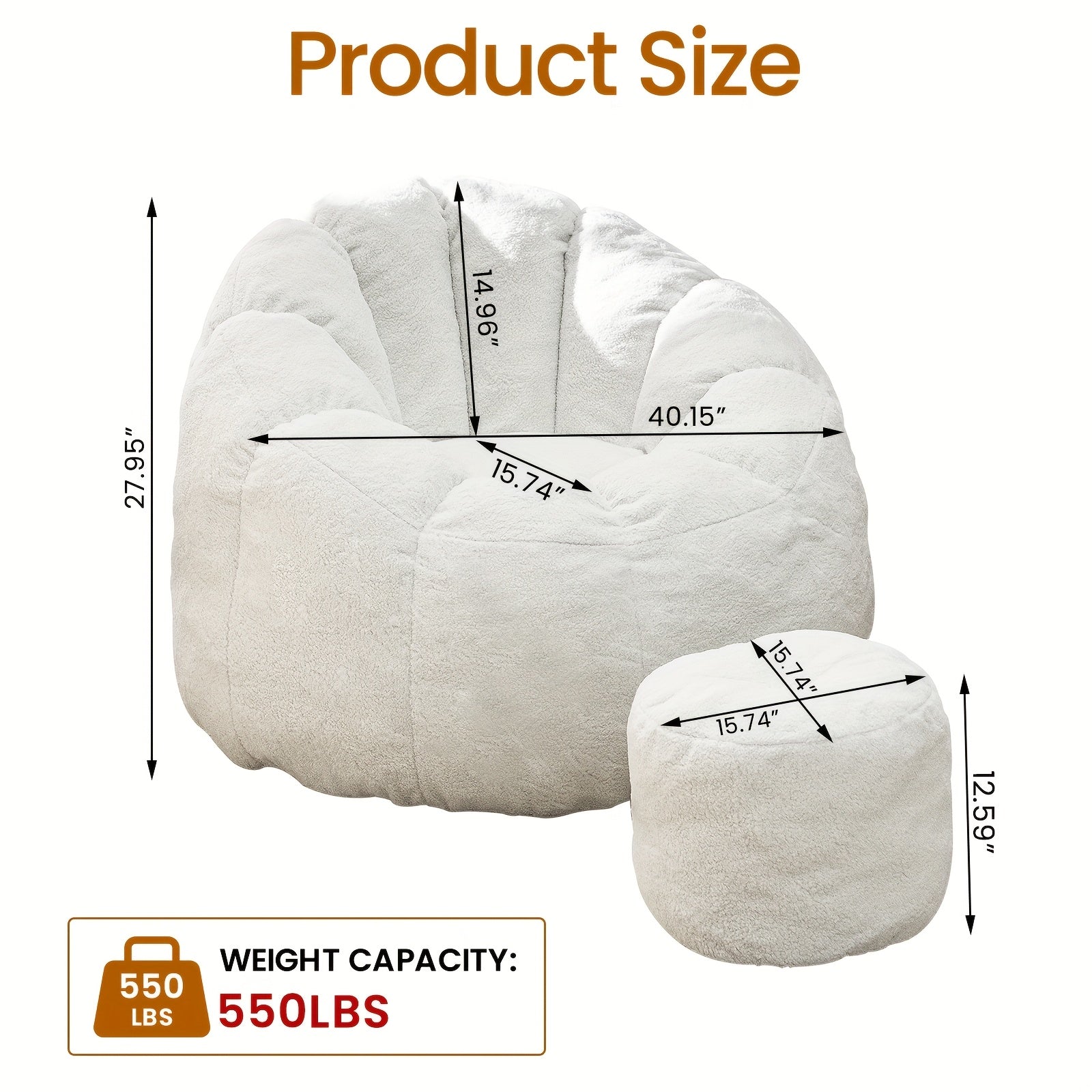 LAMERGE Beanbag Chairs with Foot Stools, Soy Bag Chairs And Foot Stools, Indoor Recliners, Comfortable And Lazy Sofa Chairs And Foot Stools, Reading Chairs for Living Rooms, Bedrooms, Essential Home Furnishings for Home Relaxation