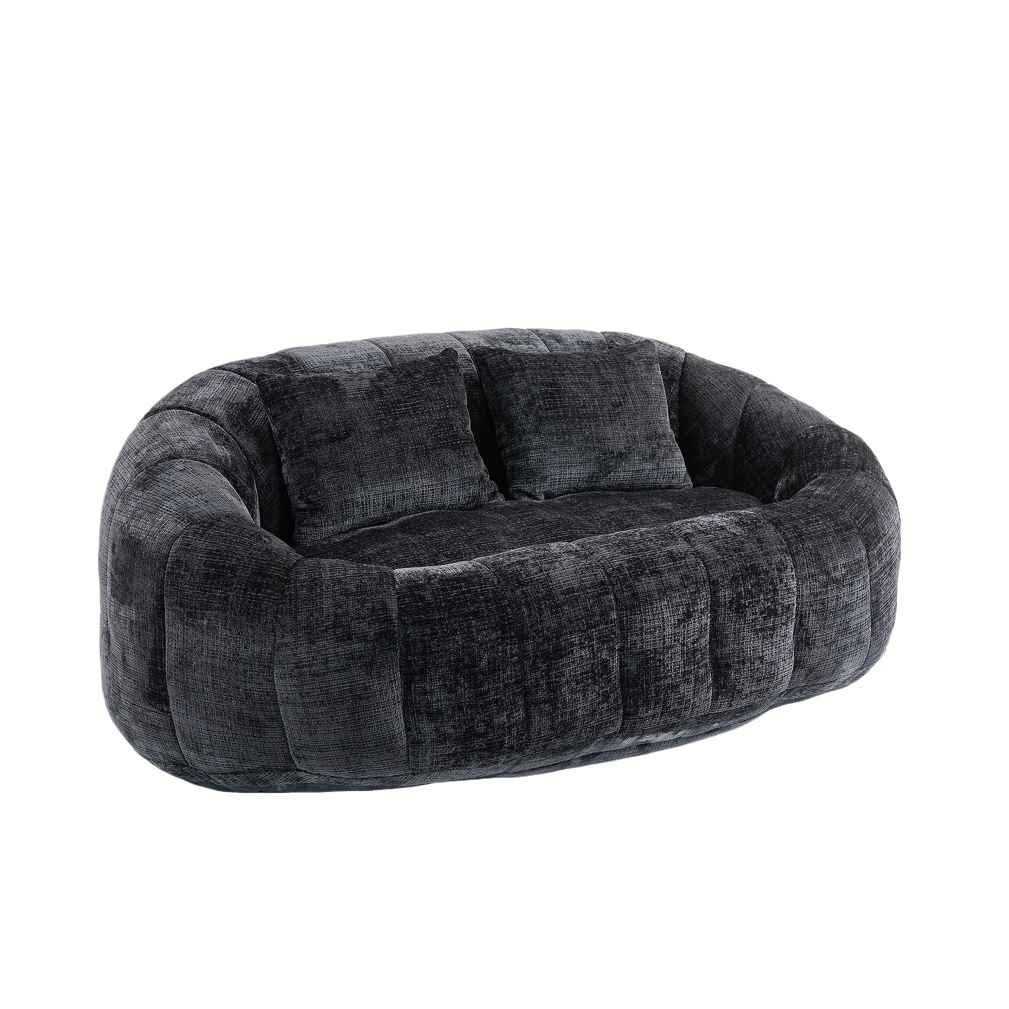 Oval Padded 2 Seats Beanbag Chairs, Upholstered Bean Bag Couch With 2 Pillows & Wrap-Around Backrest, Gaming Loveseat Sofa, Chenille Fabric Lazy Floor Beanbag-Chair