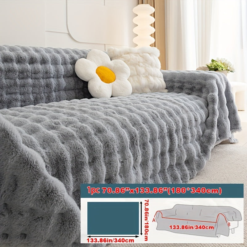 1pc Imitation Rabbit Fur Sofa Cover, Thickened Winter Plush Sofa Towel, Sofa Blanket, Anti Dirt And Pet Scratch Sofa Slide Cover, Furniture Protection Cover, Bedroom, Office, Living Room, Home Decoration Local Warehouse