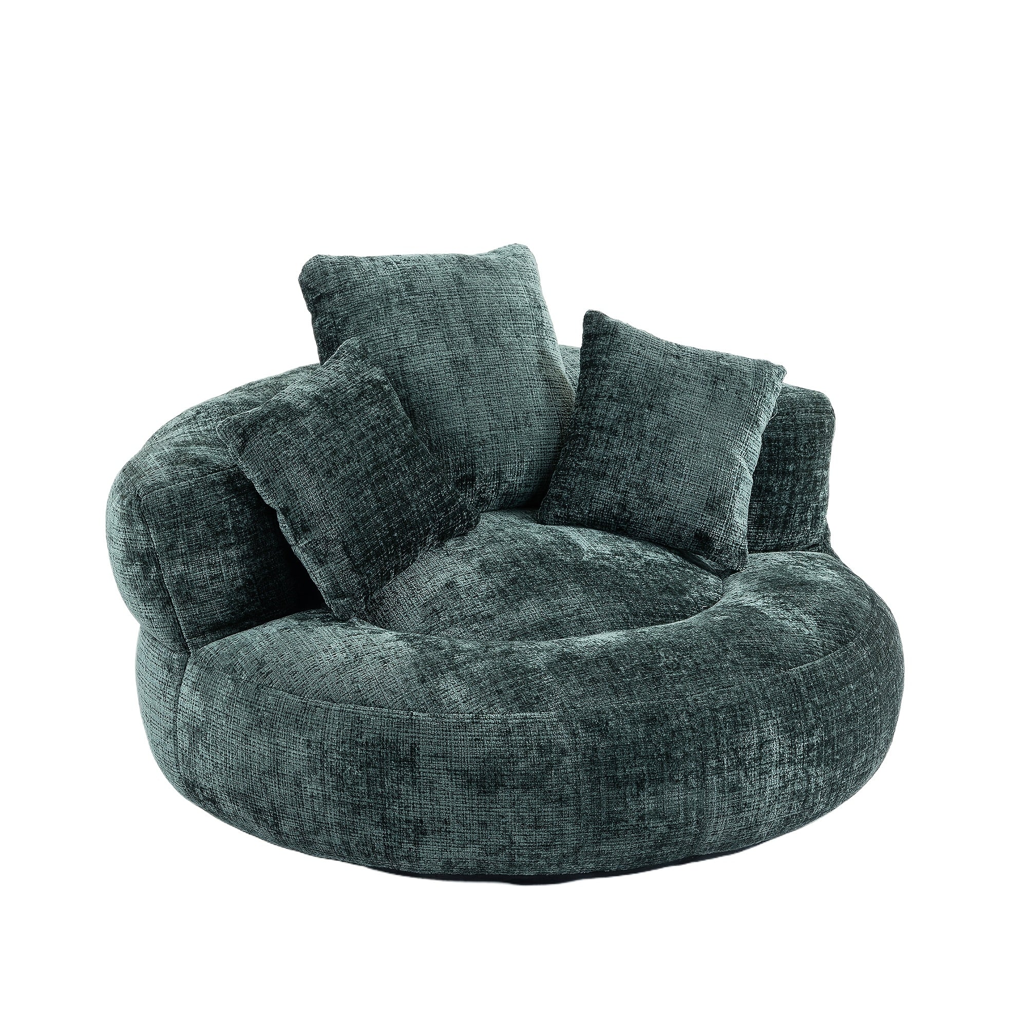 Plush Dark Blue Bean Bag Chair with Pillows - High-Density Foam Filled Round Sofa for Adults, Cozy Chenille Upholstery, Modern Living Room Furniture, Soft and Comfortable Design, Cozy Seating | Integrated Pillow Style | Textured Fabric, Sofa Chair