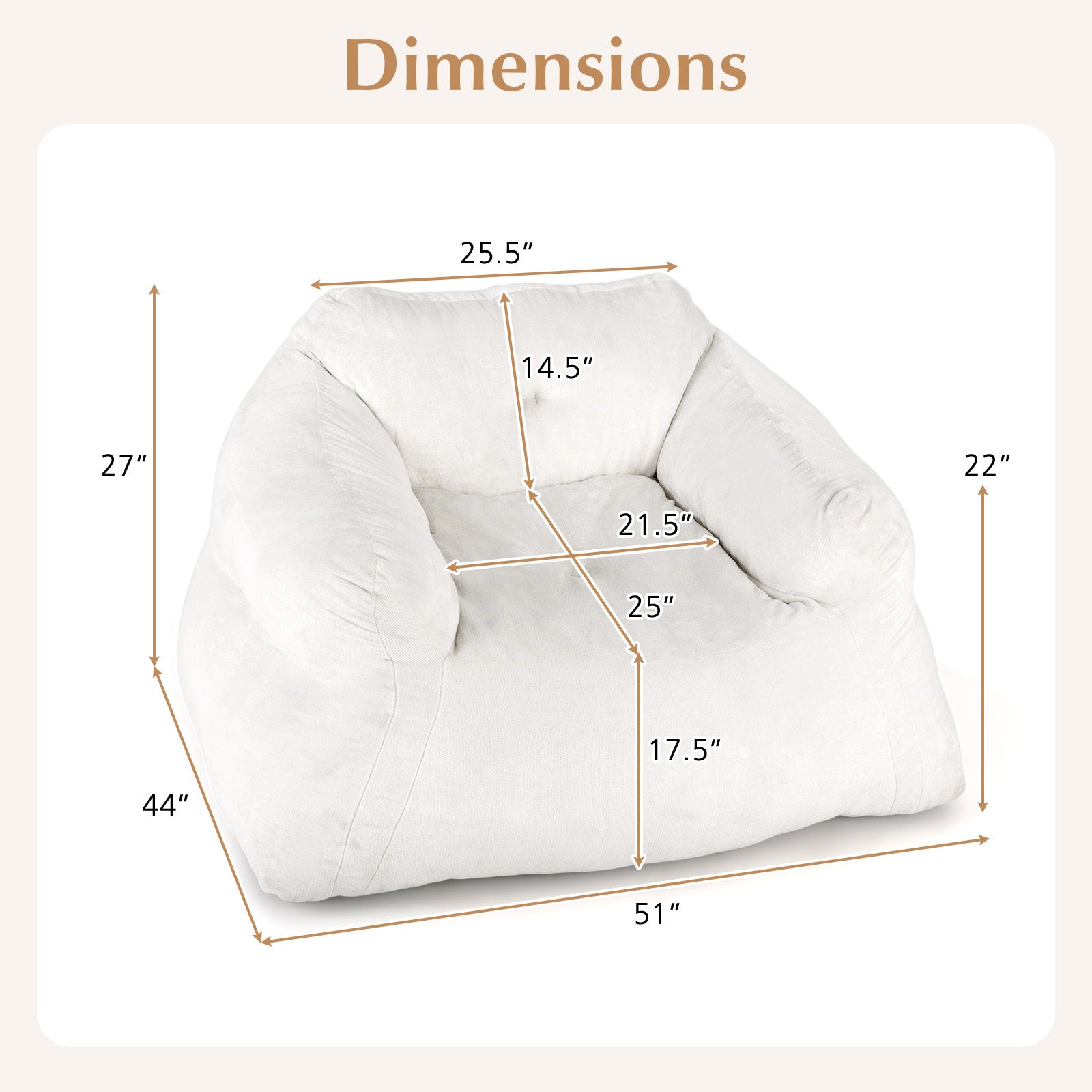 COSTWAY Plush Bean Bag Chair for Adults - Oversized Floor Sofa with Ultra-Soft Velvet-Like Cover, Non-Slip Bottom & High-Density Foam Fill, Modern Lazy Chair with Easy Assembly, Removable Machine-Washable Cover & Non-Slip Base for Living Room