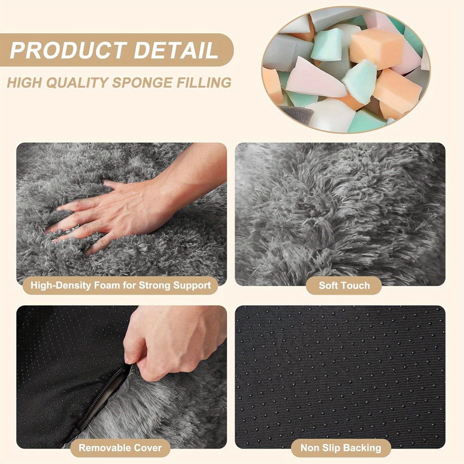 1pc EuKer Plush High-Density Foam Floor Chair with Armrest, Multipurpose Lazy Sofa for Living Room, Easy Care, No Electricity Needed, Black