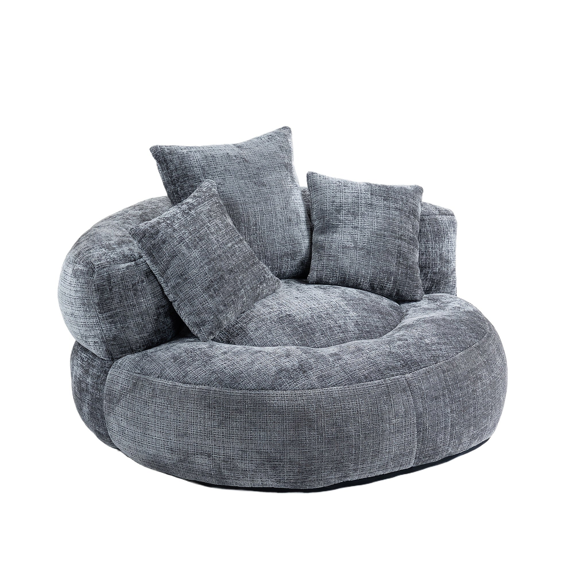 Plush Dark Blue Bean Bag Chair with Pillows - High-Density Foam Filled Round Sofa for Adults, Cozy Chenille Upholstery, Modern Living Room Furniture, Soft and Comfortable Design, Cozy Seating | Integrated Pillow Style | Textured Fabric, Sofa Chair