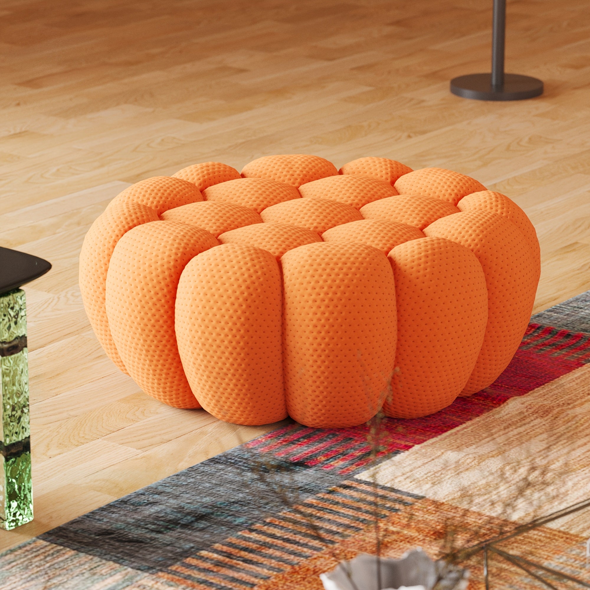 Modern Oversized Bean Bag Sofa with Ottoman - 3D Knitted Fabric, Orange, Football-Shaped Design, No Assembly Required, 700 lbs Load Capacity, Perfect for Contemporary Living Rooms, Sofa for Living Room