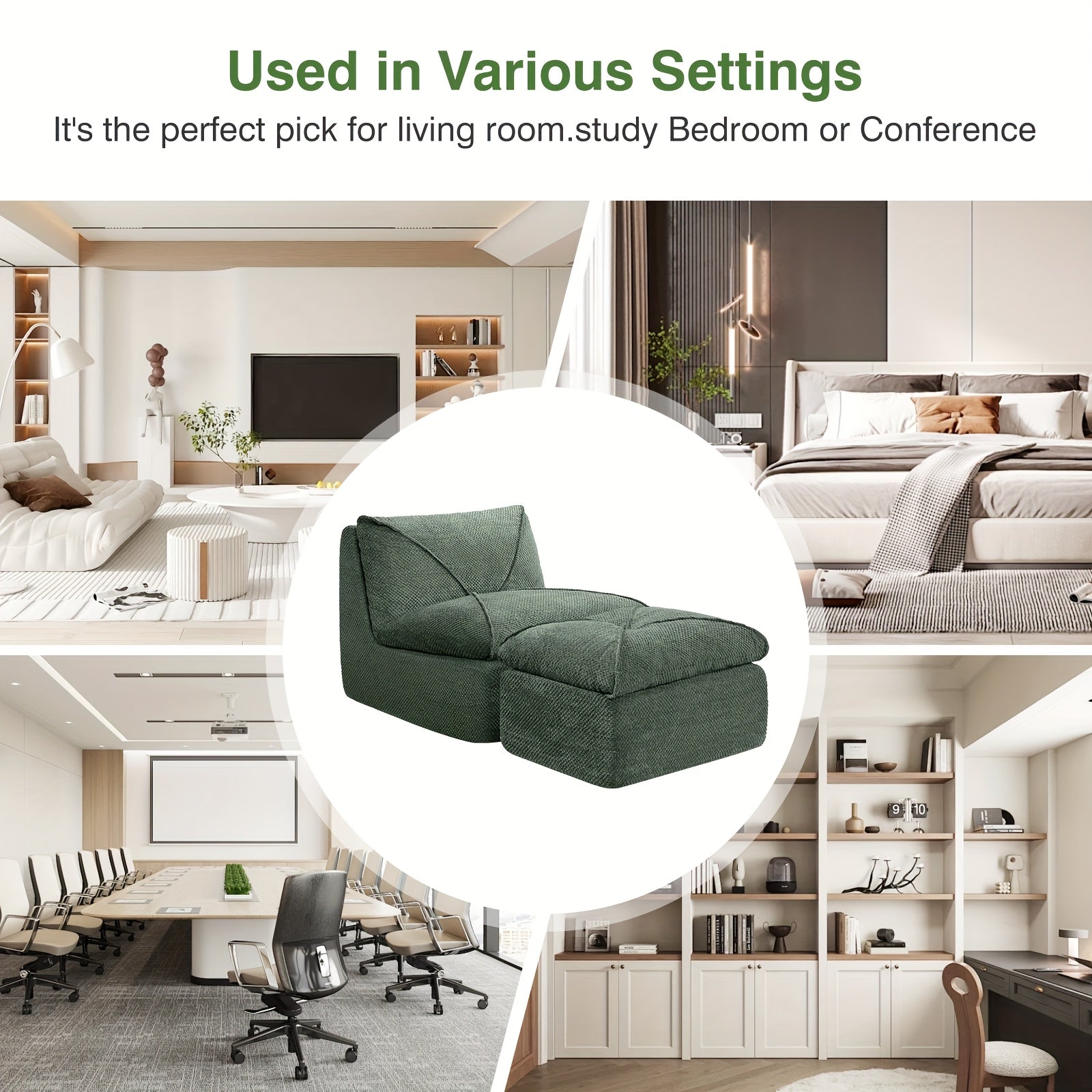 KERDOM 35.4'' Wide Armless Leisure Sofa, Breathable -linen Fabric, Modern Accent Chair With Ottoman Set For Apartment, Ergonomic Reading Chair With Foot Rest For Bedroom Living Room, Outdoor Lounge Chair, Indoor Office Nap Chair Assemble Free