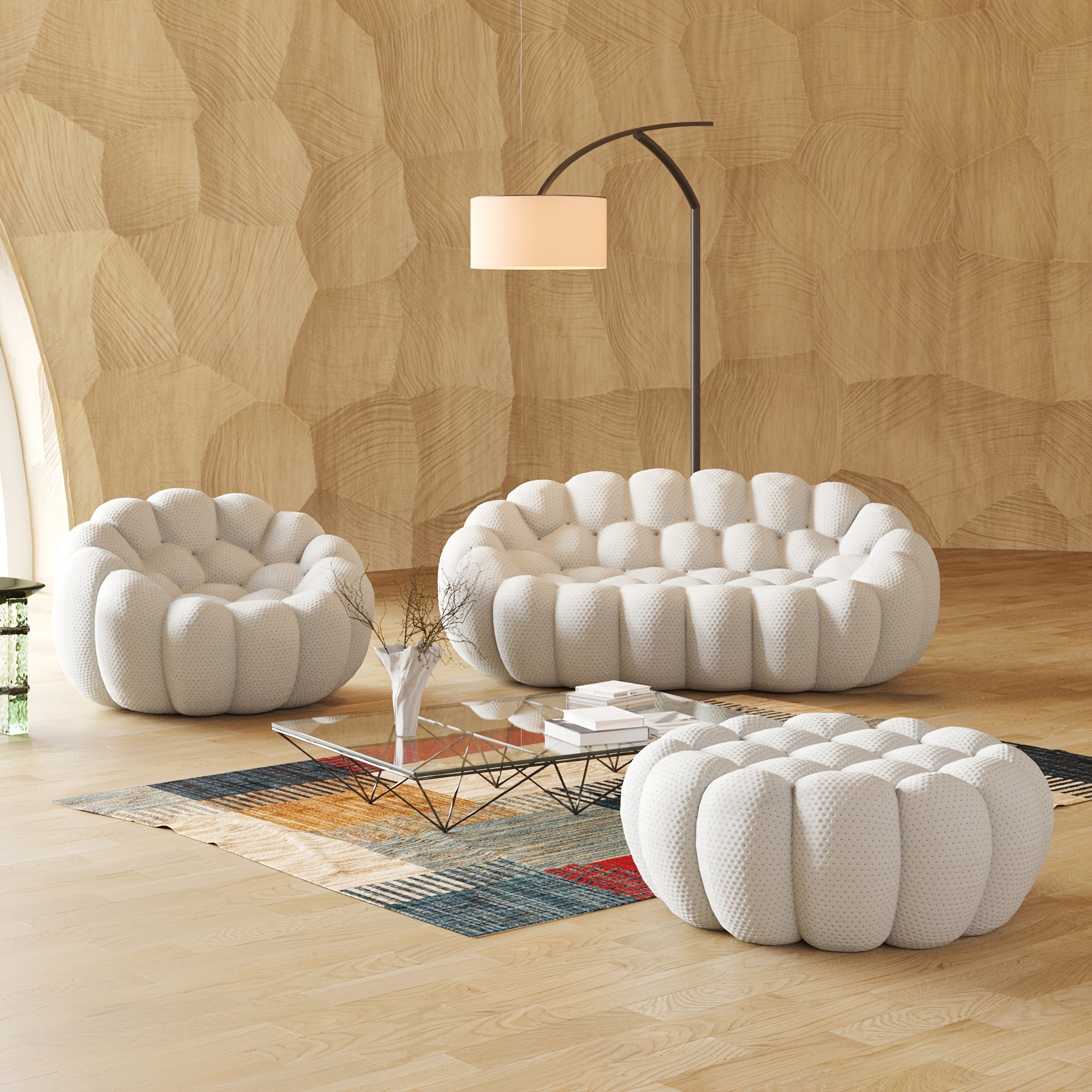 Modern Oversized Bean Bag Sofa with Ottoman - 3D Knitted Fabric, Orange, Football-Shaped Design, No Assembly Required, 700 lbs Load Capacity, Perfect for Contemporary Living Rooms, Sofa for Living Room