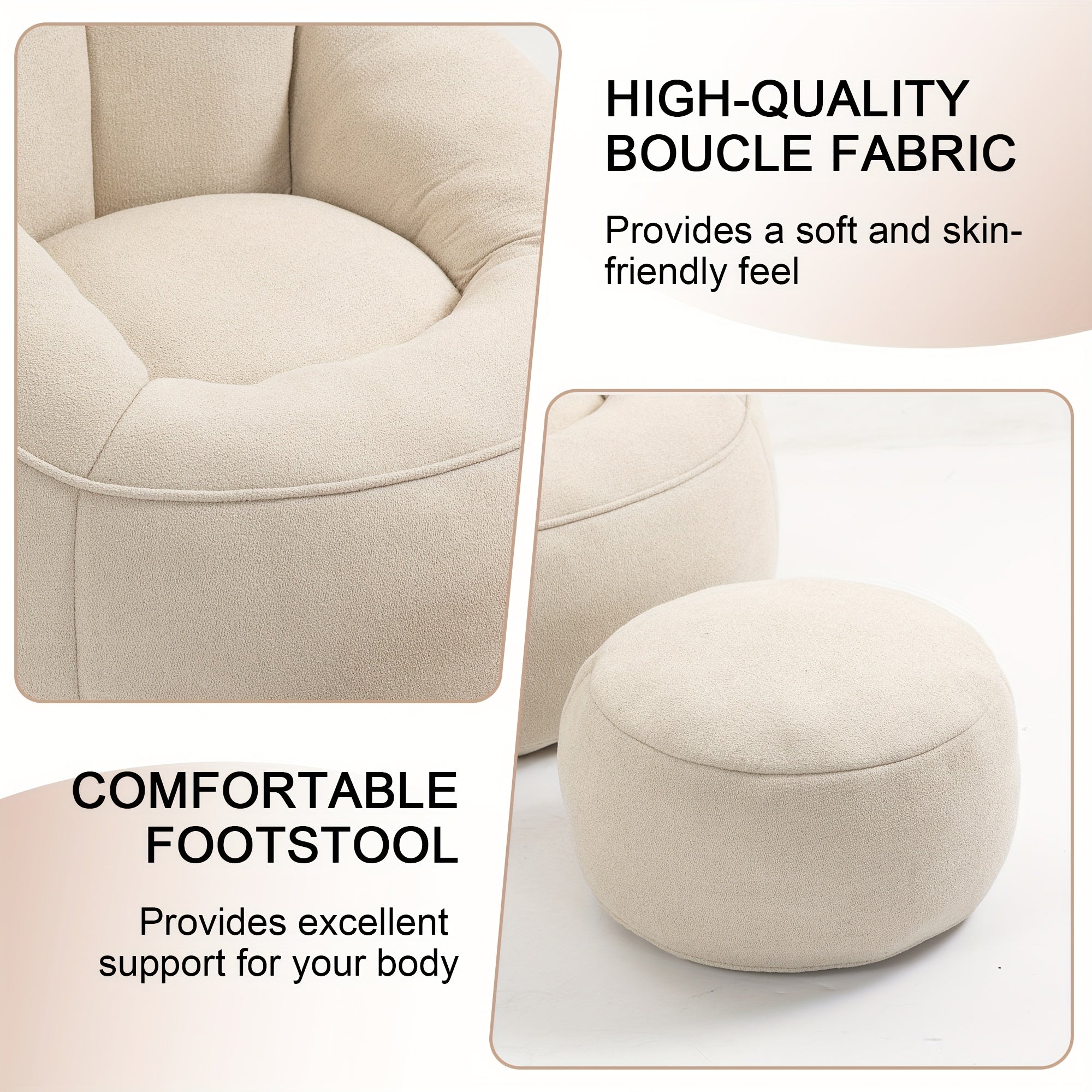 Bean Bag Chair With Ottoman, Comfy Bean Bag Sofa Chair, High Pressure Foam Lazy Sofa, Modern Accent BeanBag Chairs For Living Room, Bedroom