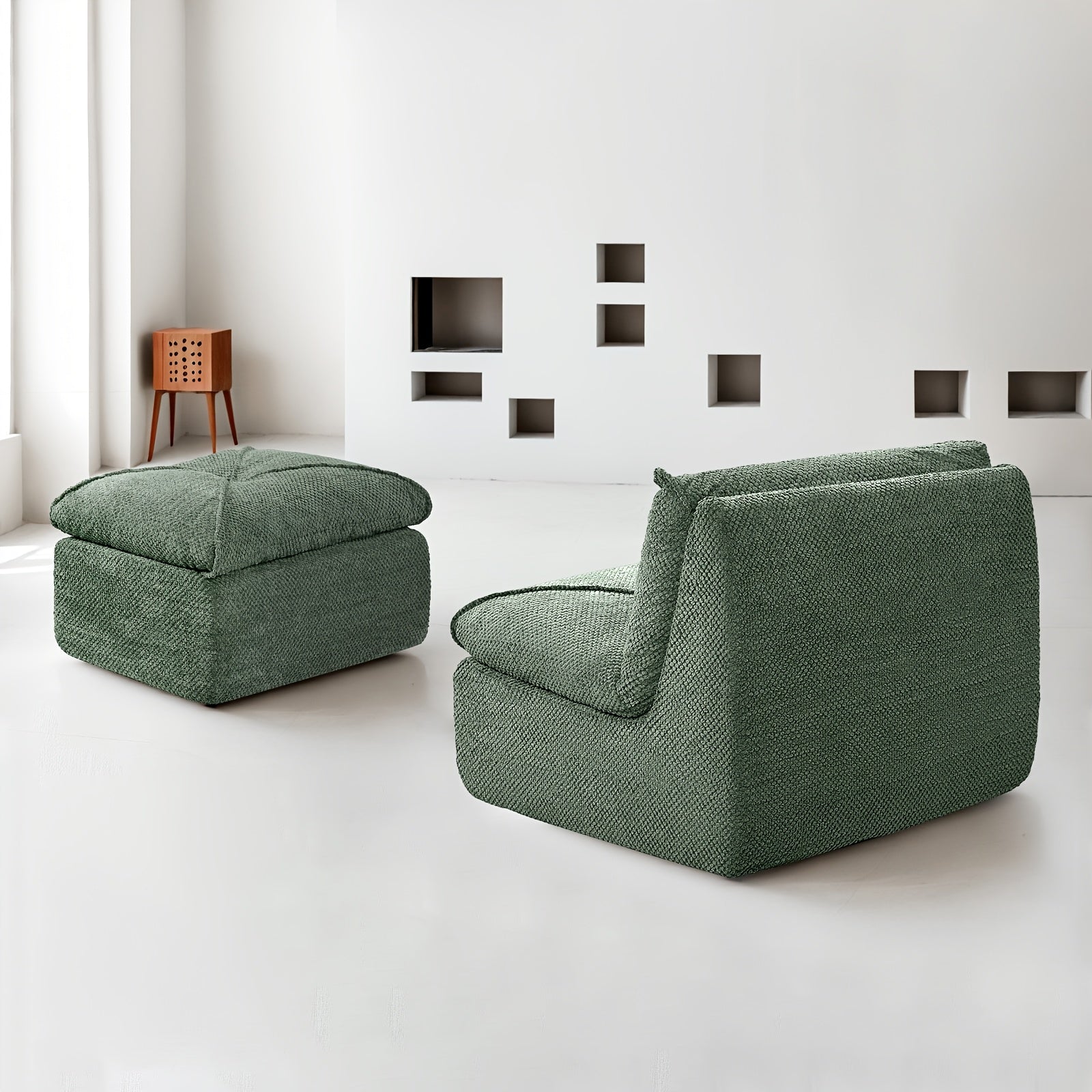 KERDOM 35.4'' Wide Armless Leisure Sofa, Breathable -linen Fabric, Modern Accent Chair With Ottoman Set For Apartment, Ergonomic Reading Chair With Foot Rest For Bedroom Living Room, Outdoor Lounge Chair, Indoor Office Nap Chair Assemble Free