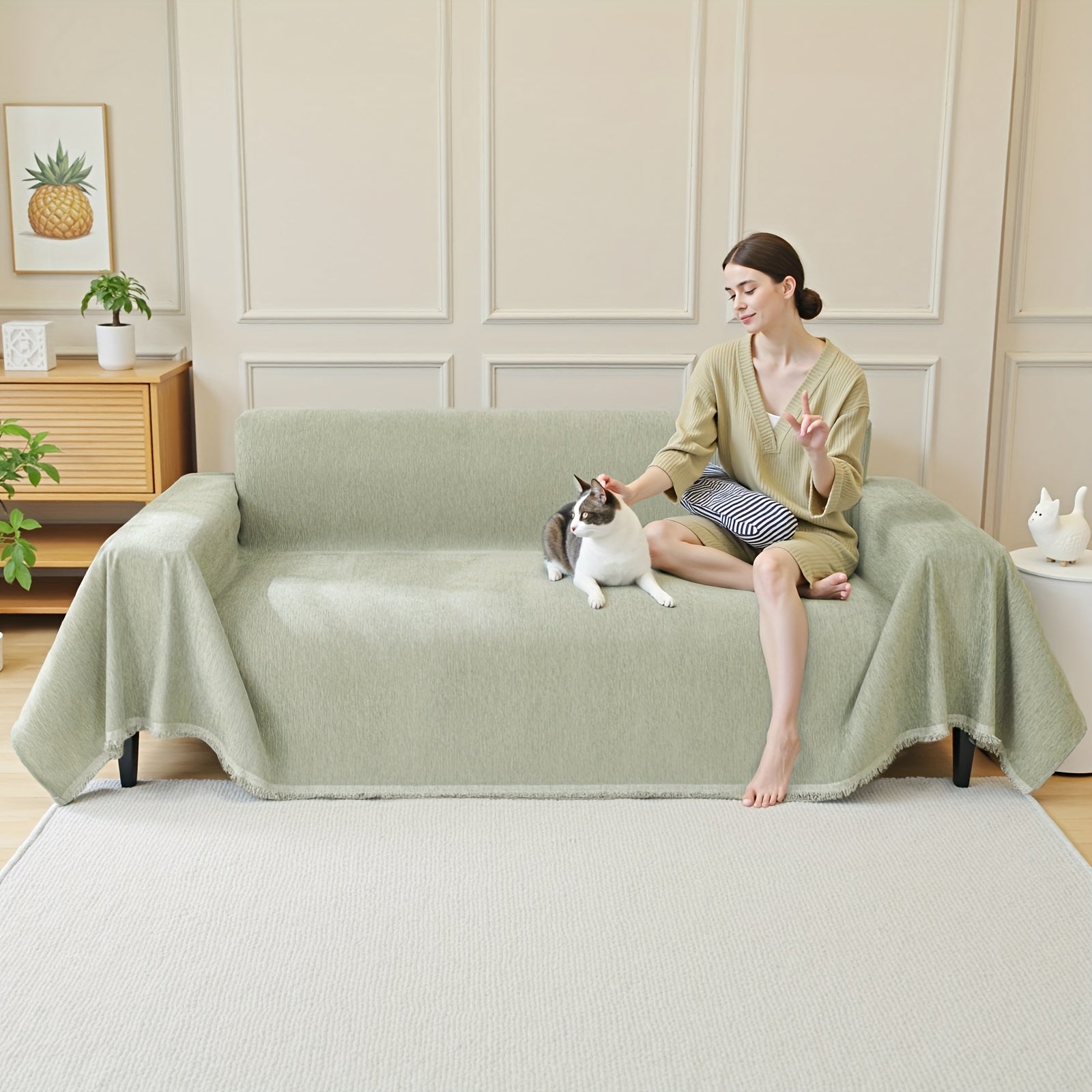 91 inch Widened Sofa Cover Chenille Couch Blanket Cover Protect from Scratch Machine Washable Furniture Protector