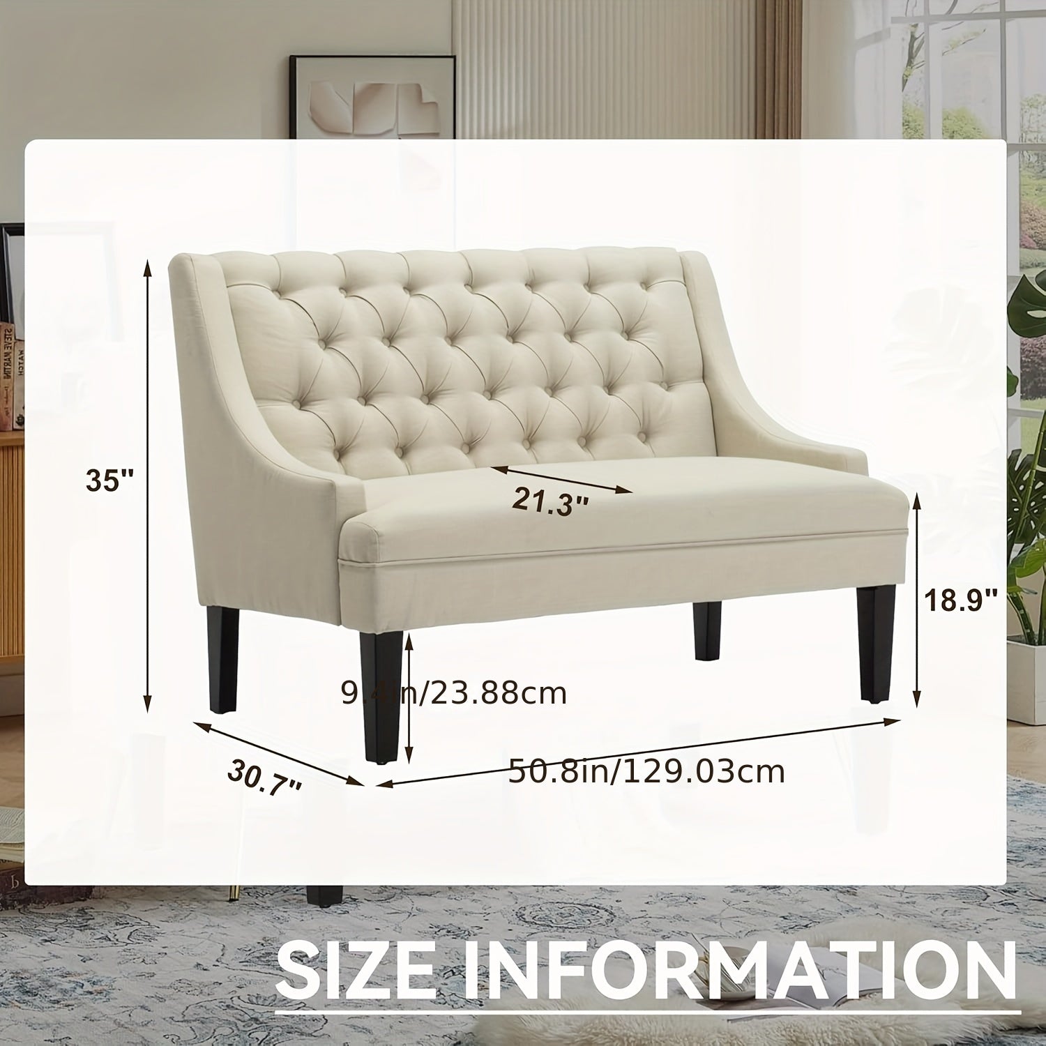 Modern Loveseat Sofa Modern Button-Tufted Upholstered Loveseat Sofa Mini Couch With Wood Legs For Dining Room Living Room Entryway