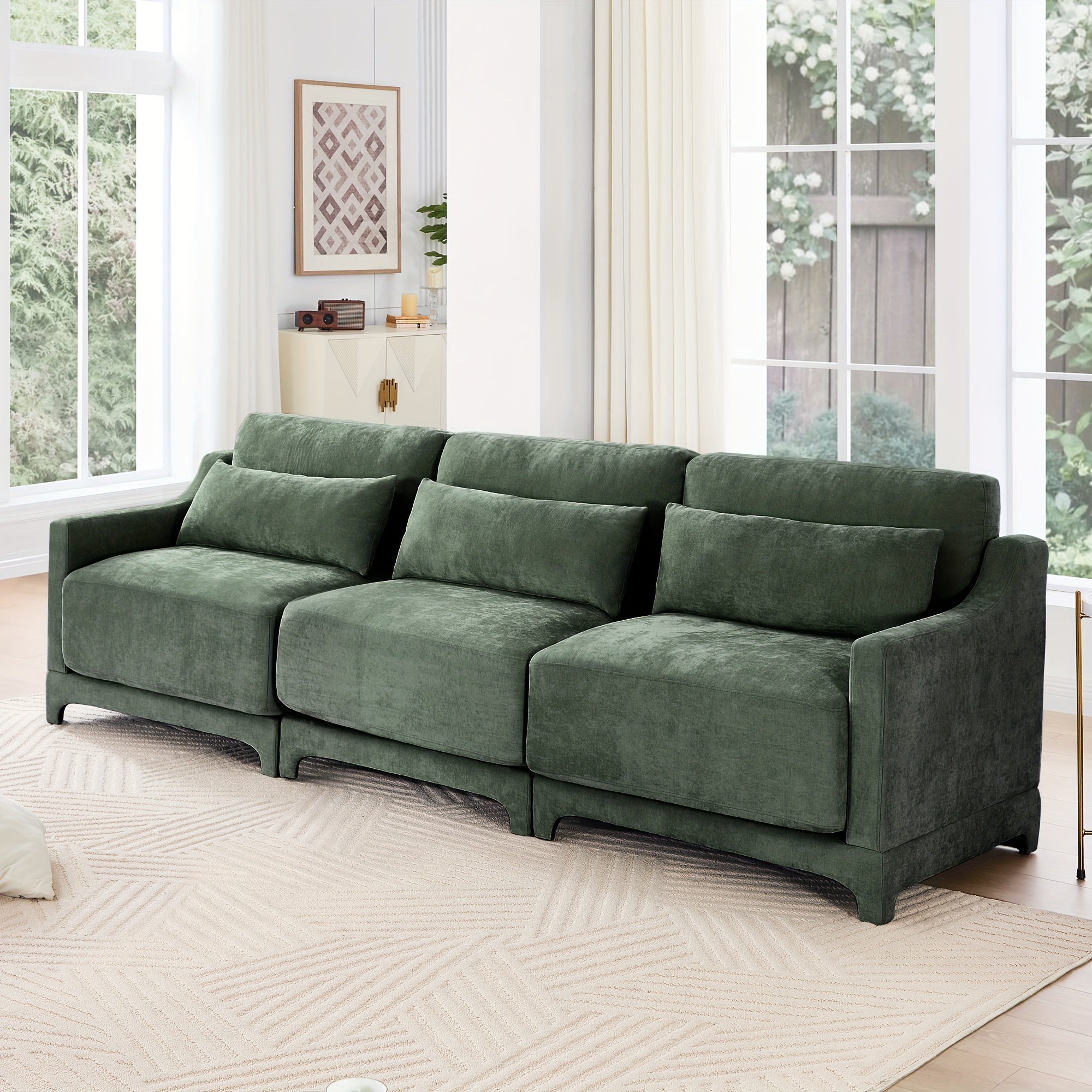 The Three-piece Suede Sofa Bed Is Equipped with Ergonomically Designed Lumbar Support Cushions And Deep Seating, Suitable for Living Rooms, Guest Rooms, And Apartments.