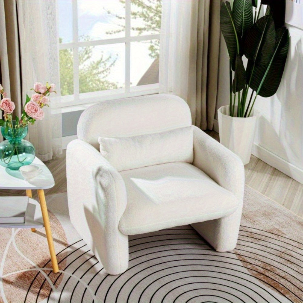 White Teddy Fleece Single Sofa Chair with Arms & Pillow - Plush Fleece Accent Armchair, 350 lbs Weight Capacity, Easy Assembly, Non-Wood Allergen-Free, Compact Modern Bedside\u002FLiving Room\u002FStudy Chair for s &