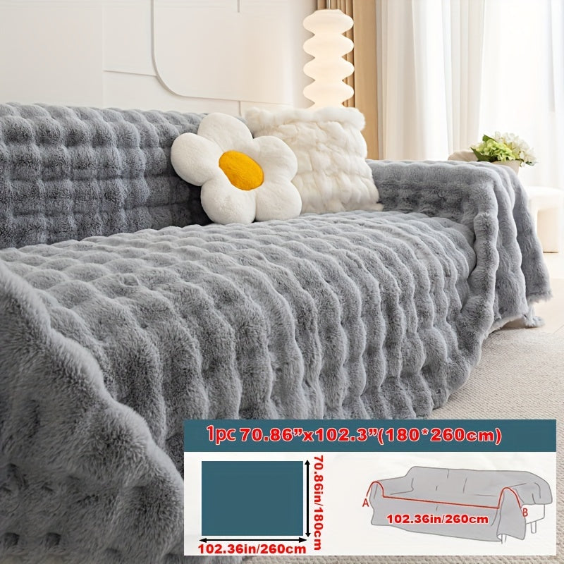 1pc Imitation Rabbit Fur Sofa Cover, Thickened Winter Plush Sofa Towel, Sofa Blanket, Anti Dirt And Pet Scratch Sofa Slide Cover, Furniture Protection Cover, Bedroom, Office, Living Room, Home Decoration Local Warehouse