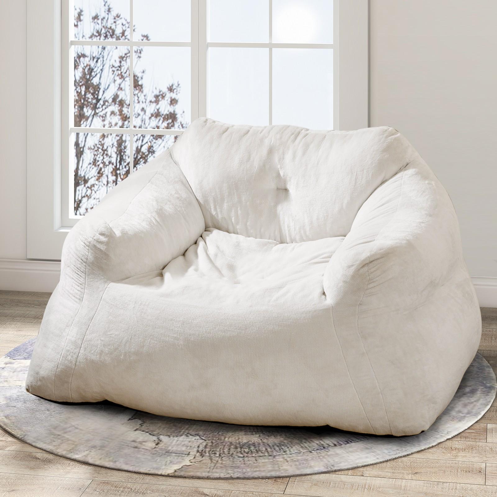COSTWAY Plush Bean Bag Chair for Adults - Oversized Floor Sofa with Ultra-Soft Velvet-Like Cover, Non-Slip Bottom & High-Density Foam Fill, Modern Lazy Chair with Easy Assembly, Removable Machine-Washable Cover & Non-Slip Base for Living Room