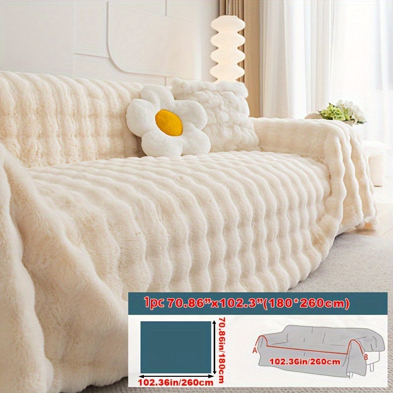 1pc Imitation Rabbit Fur Sofa Cover, Thickened Winter Plush Sofa Towel, Sofa Blanket, Anti Dirt And Pet Scratch Sofa Slide Cover, Furniture Protection Cover, Bedroom, Office, Living Room, Home Decoration Local Warehouse
