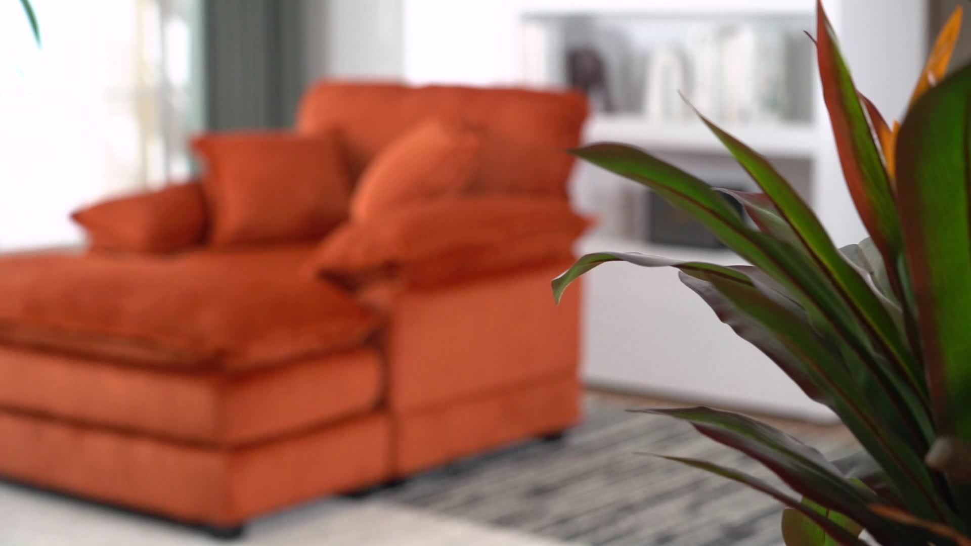 Corduroy Single Sofa With 2 Folding Pillows And An Ottoman, Comfort Sofa - Living Room Deep Seating Sofa