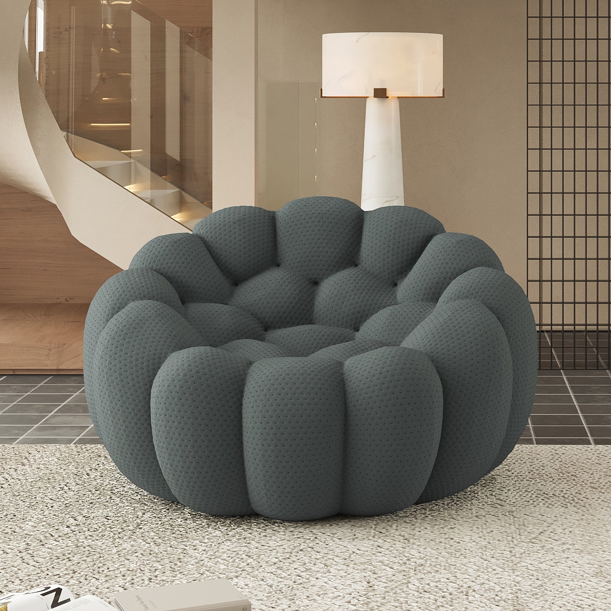 Comfy Upholstered Sofa, Mesh Fabric Floor Sofa, 3D Honeycomb Shape Modern Couch For Living Room, Office, Apartment