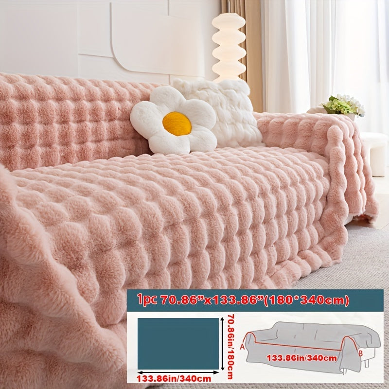1pc Imitation Rabbit Fur Sofa Cover, Thickened Winter Plush Sofa Towel, Sofa Blanket, Anti Dirt And Pet Scratch Sofa Slide Cover, Furniture Protection Cover, Bedroom, Office, Living Room, Home Decoration Local Warehouse