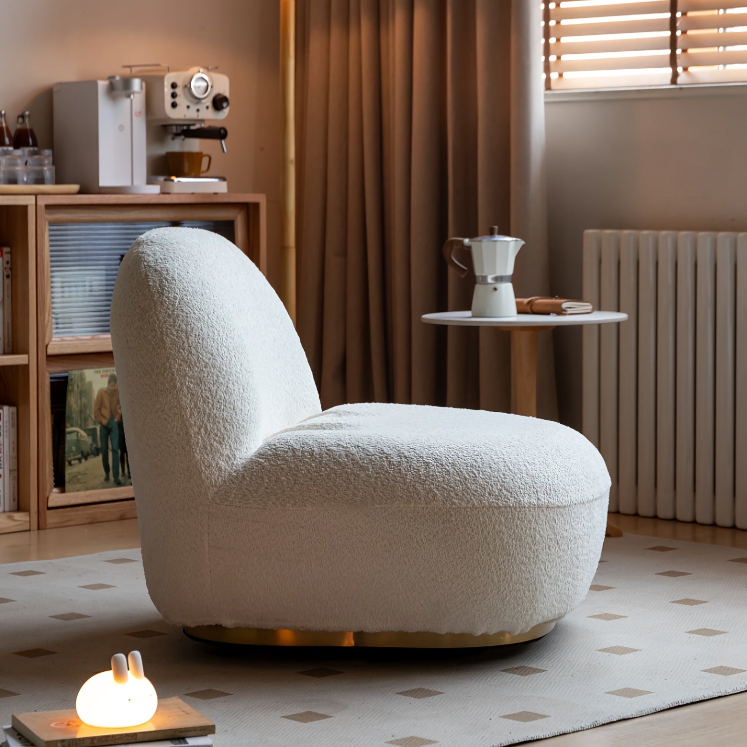 Modern Style Single Sofa Chair, 360-Degree Rotating Leisure Sofa with Metal Base, Suitable for Bedroom, Living Room, Apartment Reading Sofa