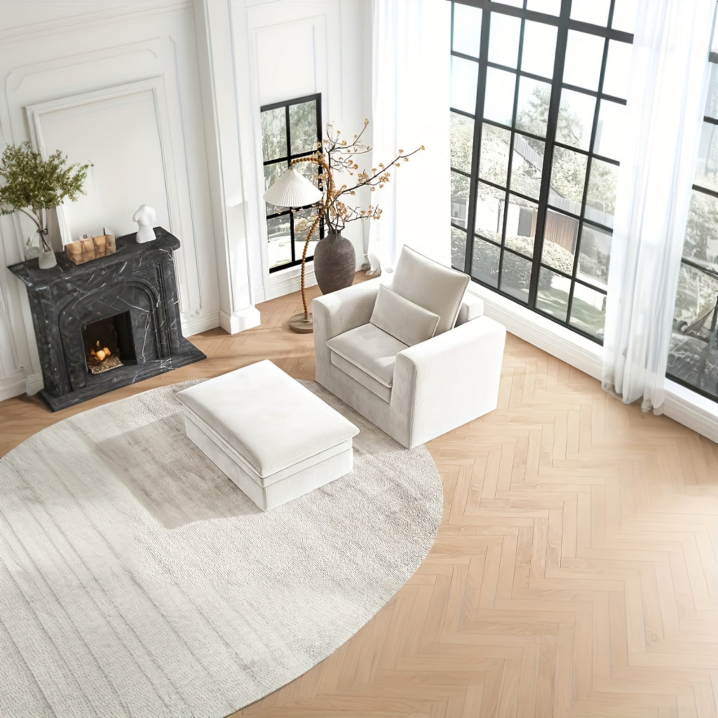 Modern Style Armchair, Chenille Cushion Sofa - Lazy Sofa, Single Sofa - Suitable For Living Room, Bedroom, Office Furniture, Living Room Chair With Footrest, Single Person Leisure Chair