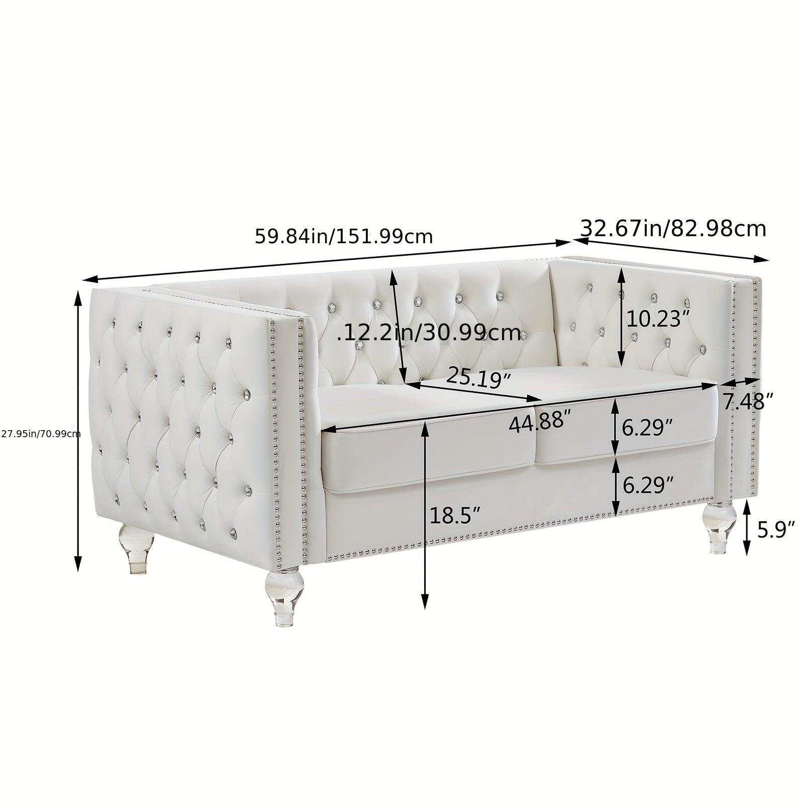 Velvet Loveseat Sofa 59 Inch Jeweled Buttons Tufted Loveseat with Acrylic Crystal Legs And 2 Pillows Modern Furniture for Living Room, Bedroom