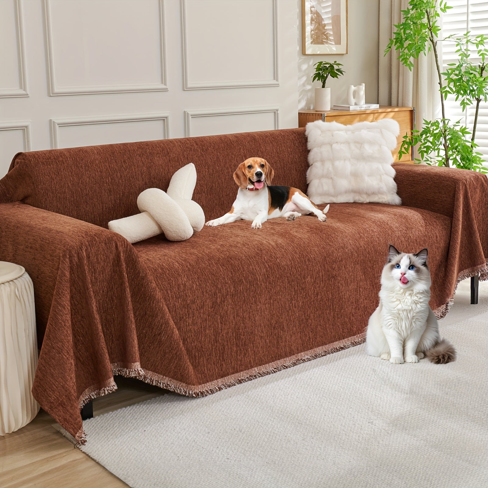 91 inch Widened Sofa Cover Chenille Couch Blanket Cover Protect from Scratch Machine Washable Furniture Protector