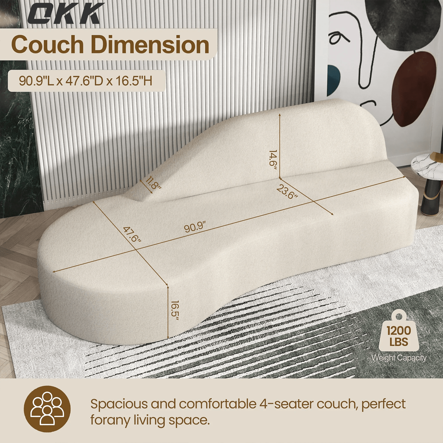 Modern Curved Sectional Sofa - Plush Cream Luxury Couch, Extra Comfort Large Loveseat with Storage, Minimalist Design for Small Space, Living Room, Apartment, and Home Theater