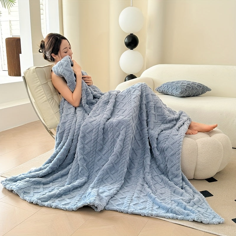 1pc Extra Thick Plush Fleece Blanket - Ultra Soft Luxury Bedspread\u002FThrow - All-Season Couch, Bed, Travel - Beige, Brown, Gray, Blue, Green, Pink, Black, White, - Elegant Home Decor in Neutral Tones - Cozy Warmth for Modern Interiors - Lamb Fleece wit