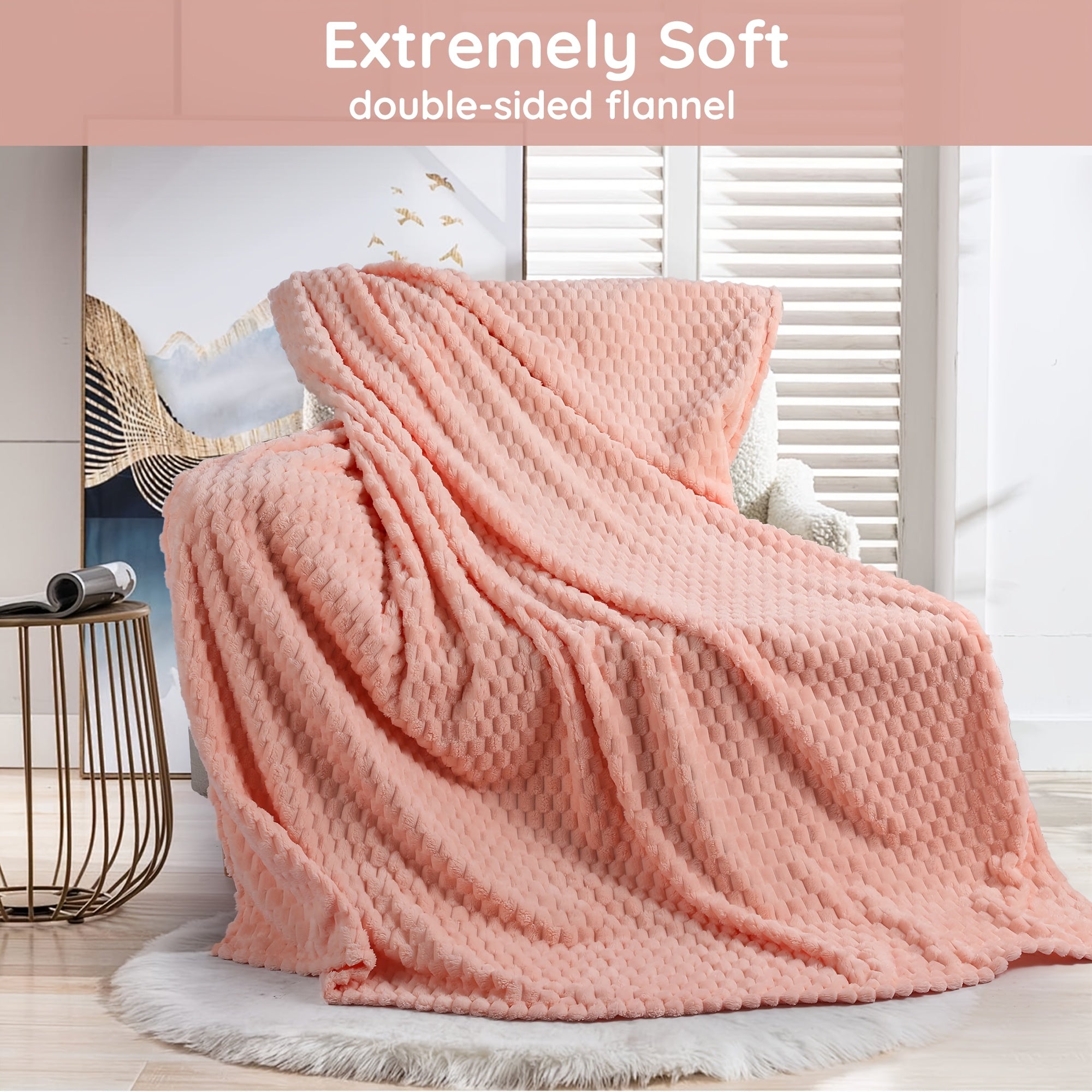 Queen Size Blanket for Couch, Cozy Lightweight Flannel Blanket, Warm Fuzzy Blanket for Winter Bed Sofa Travel (Pink, 60\