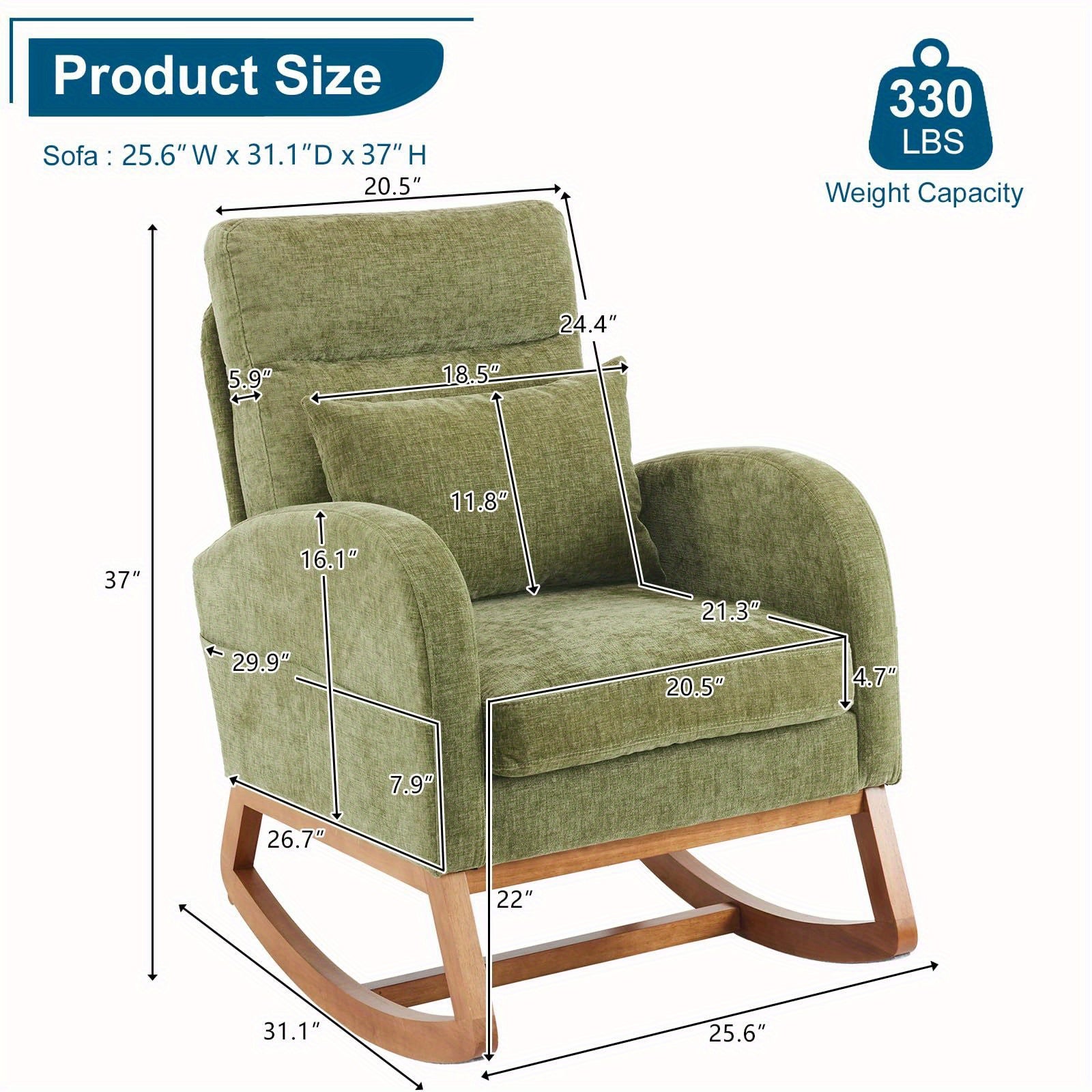 Comfortable High Back Armchair, Modern Single Sofa Rocking Chair With Solid Wooden Frame, Suitable For Living Room, Bedroom, Studio Interior